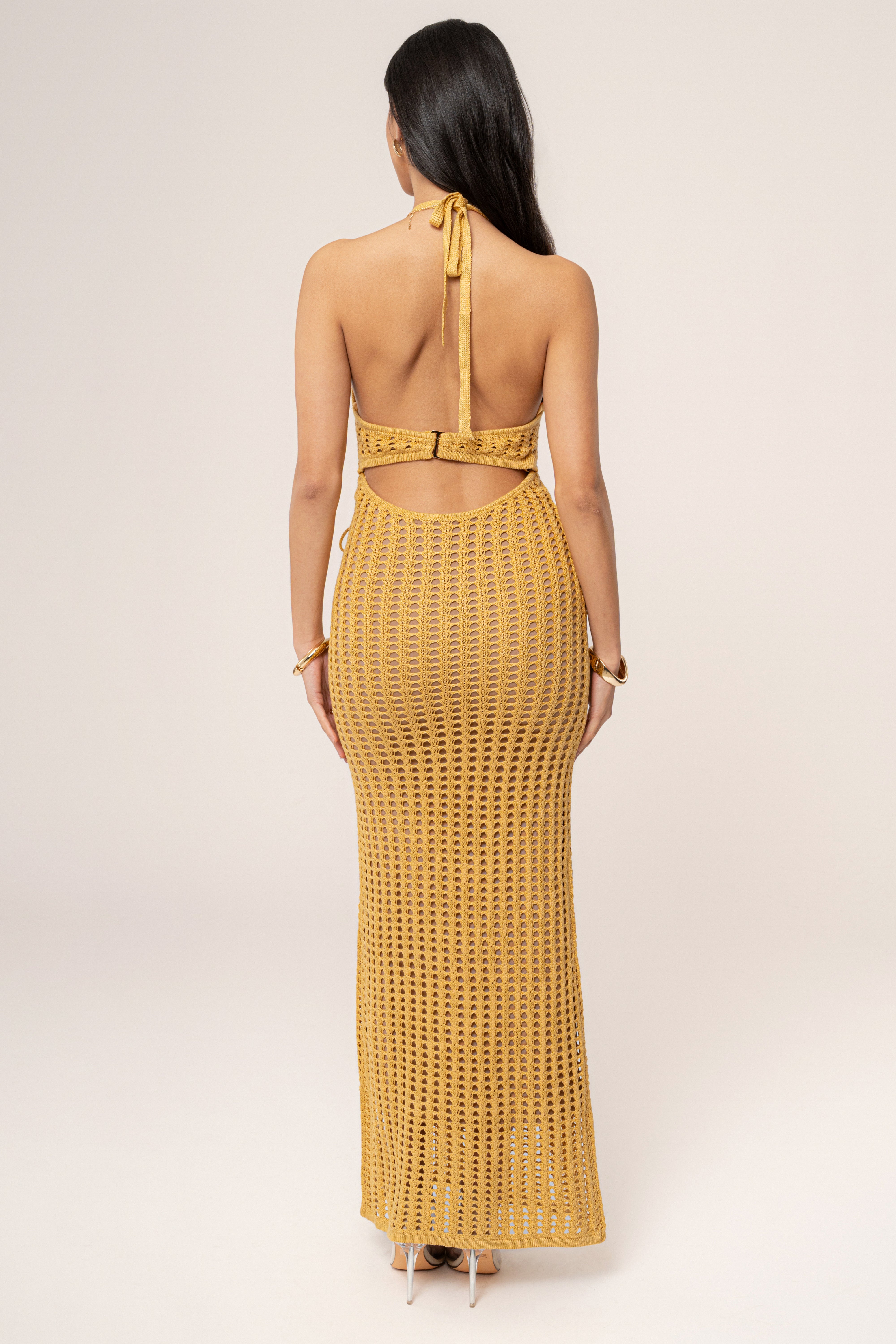 Yellow Oceanic Dream Crochet Maxi Dress - JLUXLABEL