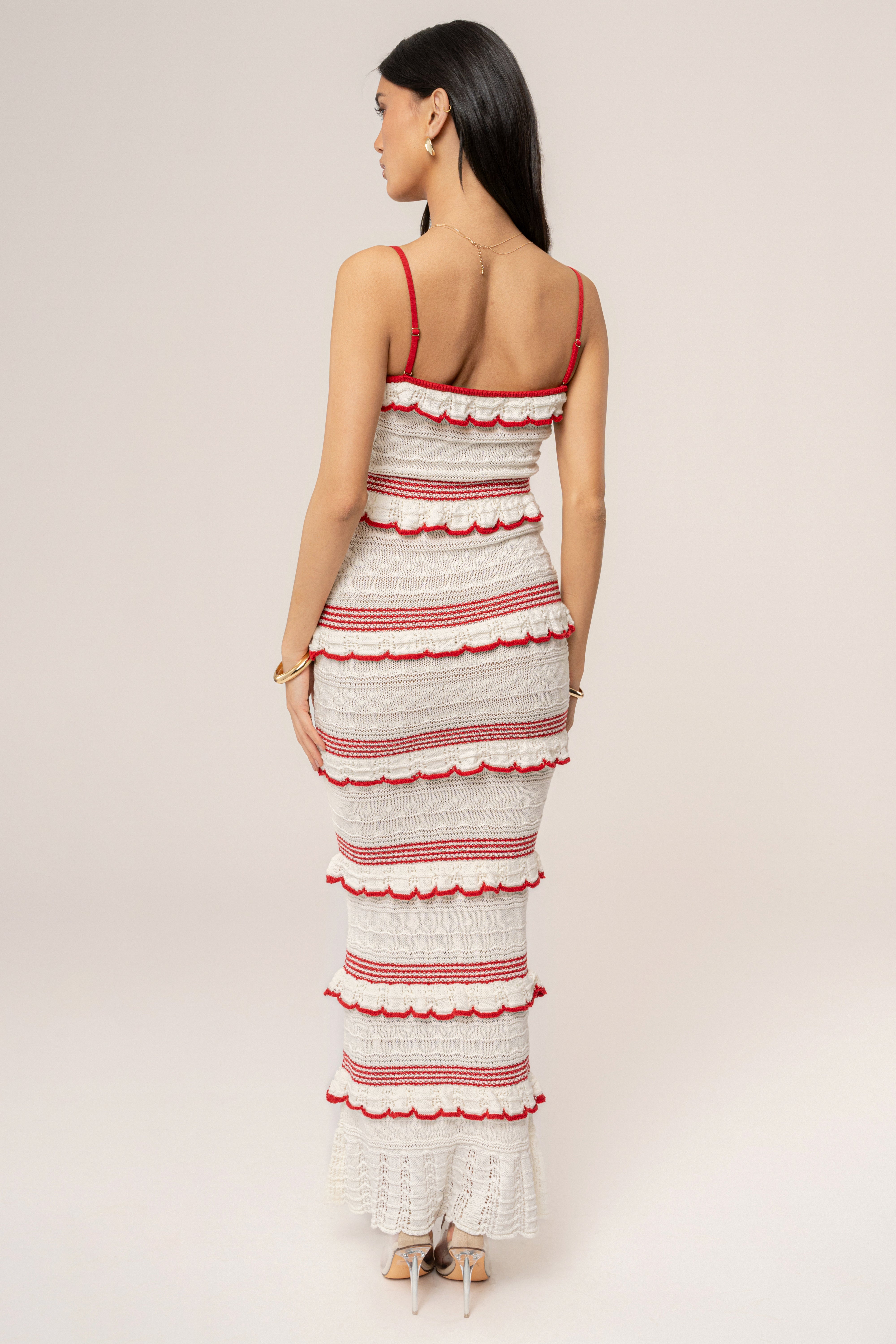 Ivory/Red Bella Vista Ruffle Maxi Dress - JLUXLABEL