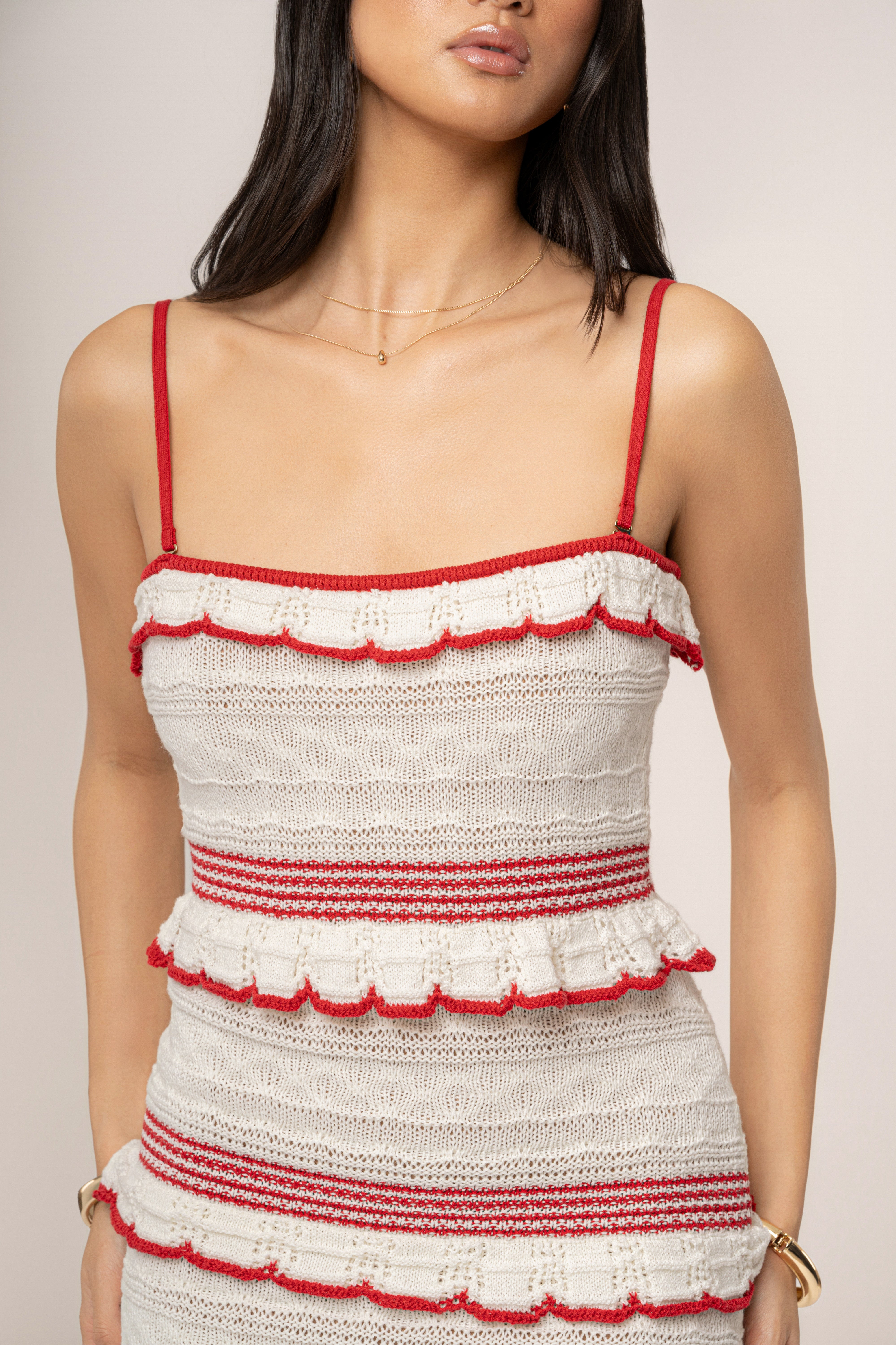 Ivory/Red Bella Vista Ruffle Maxi Dress - JLUXLABEL