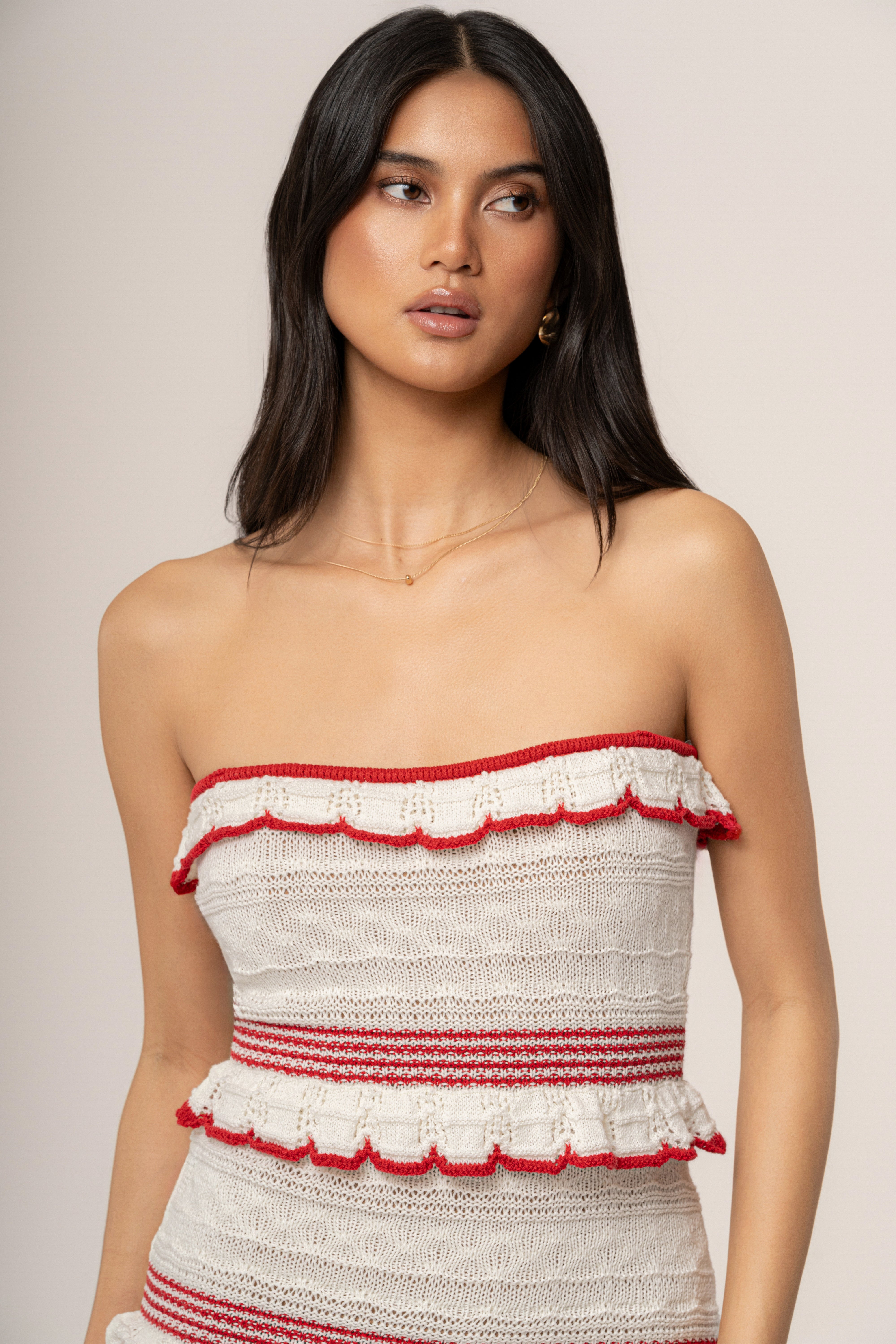 Ivory/Red Bella Vista Ruffle Maxi Dress - JLUXLABEL