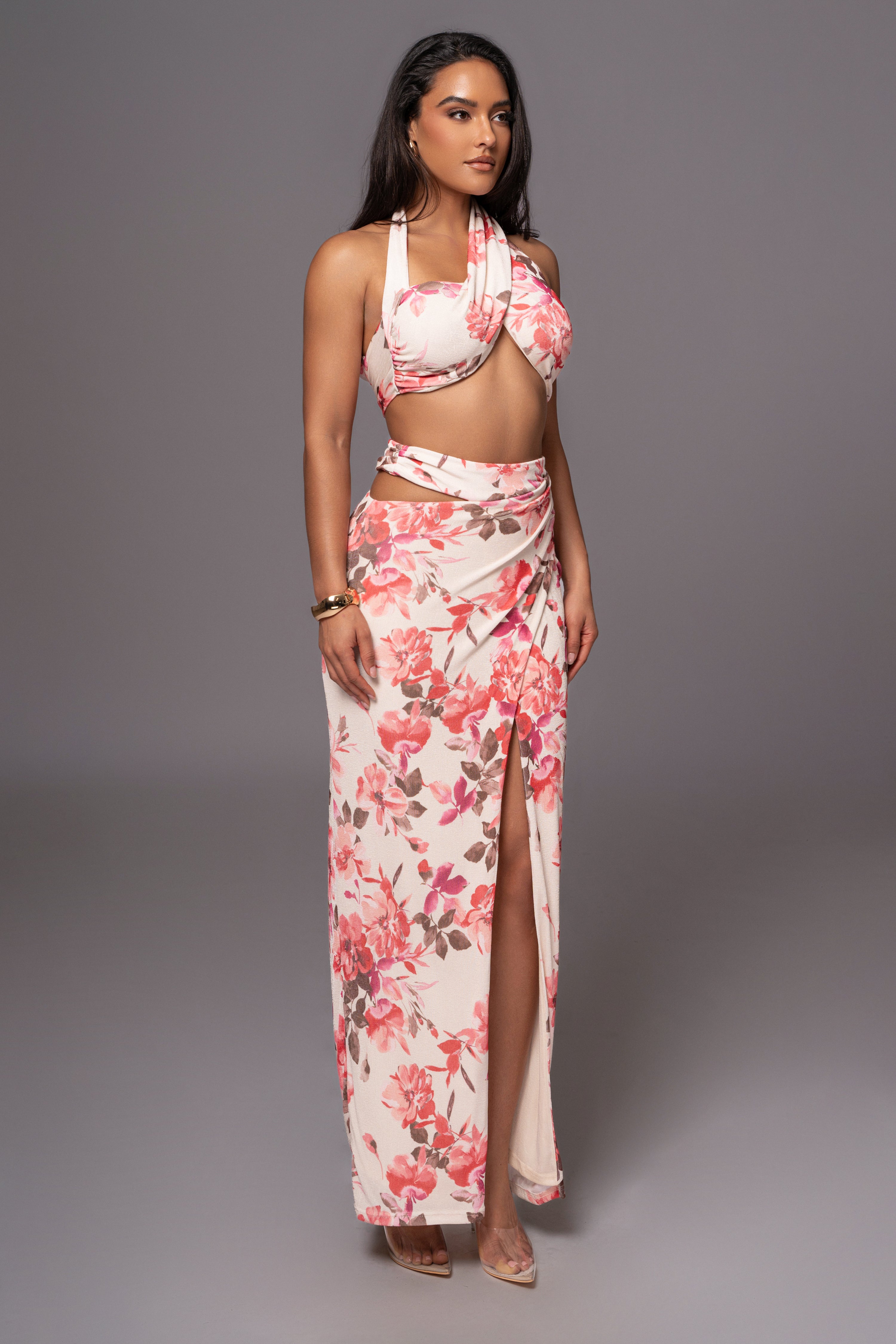 Ivory FLORAL NEW AGE TWO PIECE SKIRT SET - JLUXLABEL