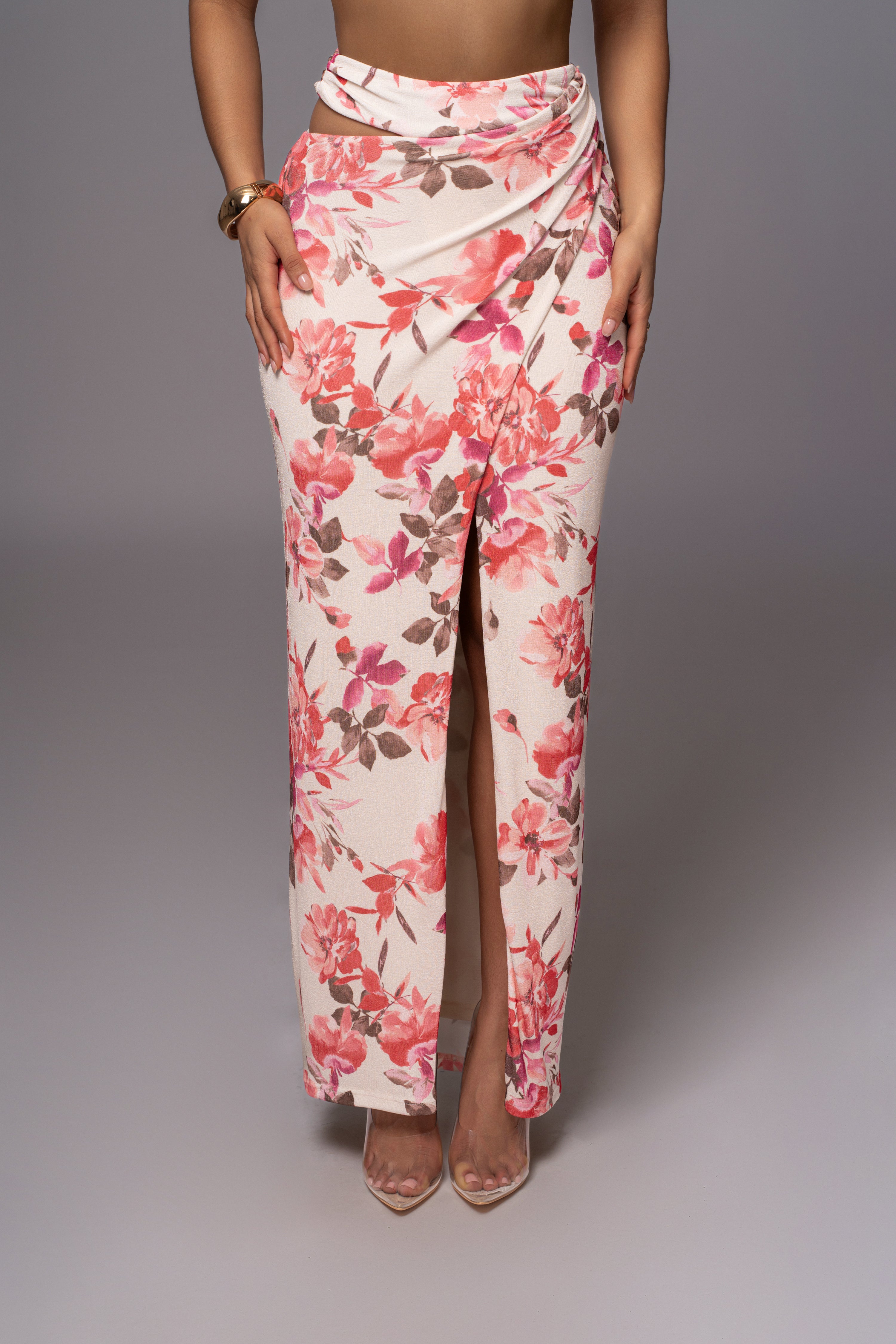 Ivory FLORAL NEW AGE TWO PIECE SKIRT SET - JLUXLABEL