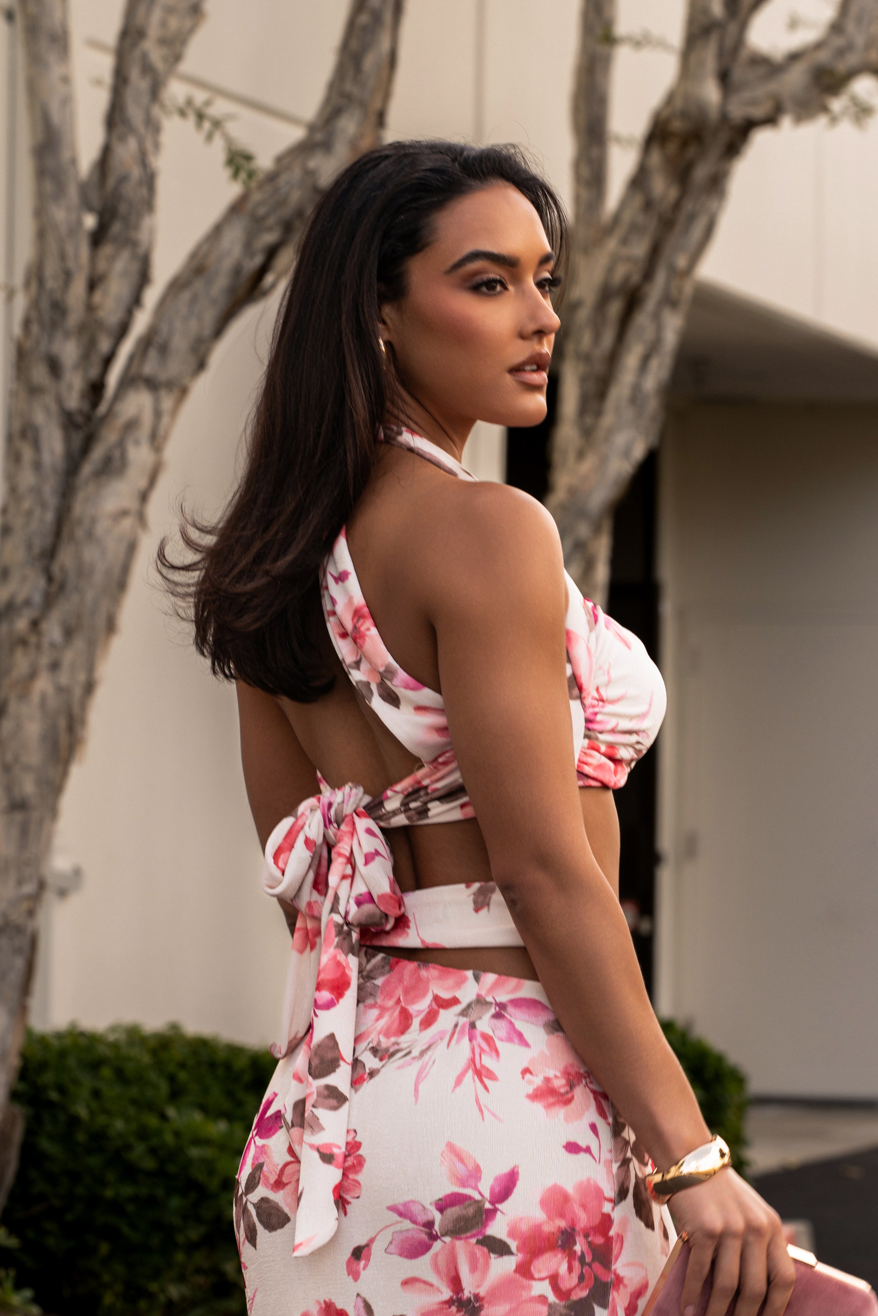 Ivory FLORAL NEW AGE TWO PIECE SKIRT SET - JLUXLABEL