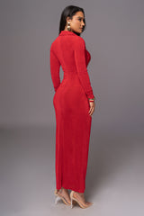 Red Zahra Button Front Maxi Dress - JLUXLABEL