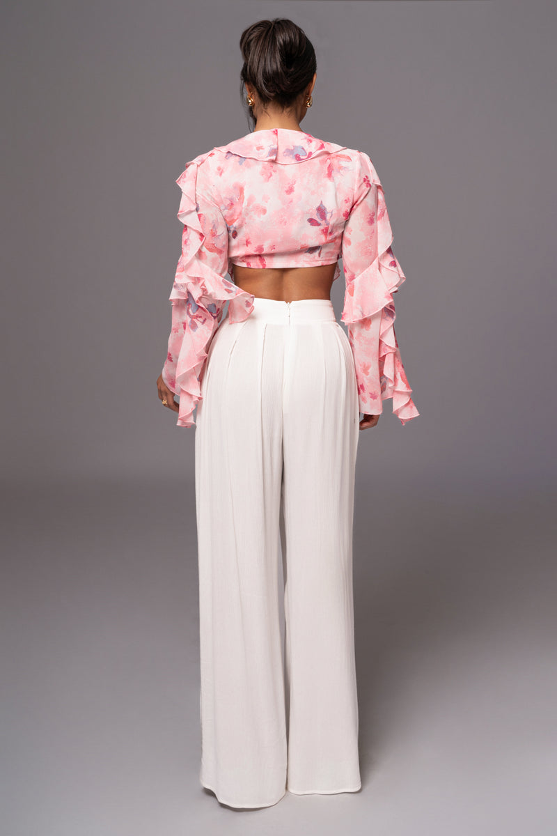 Pink Floral Yvanna Ruffle Top - JLUXLABEL