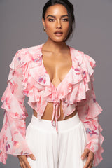 Pink Floral Yvanna Ruffle Top - JLUXLABEL