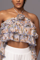 Blue Floral Beatrice Ruffle Top - JLUXLABEL