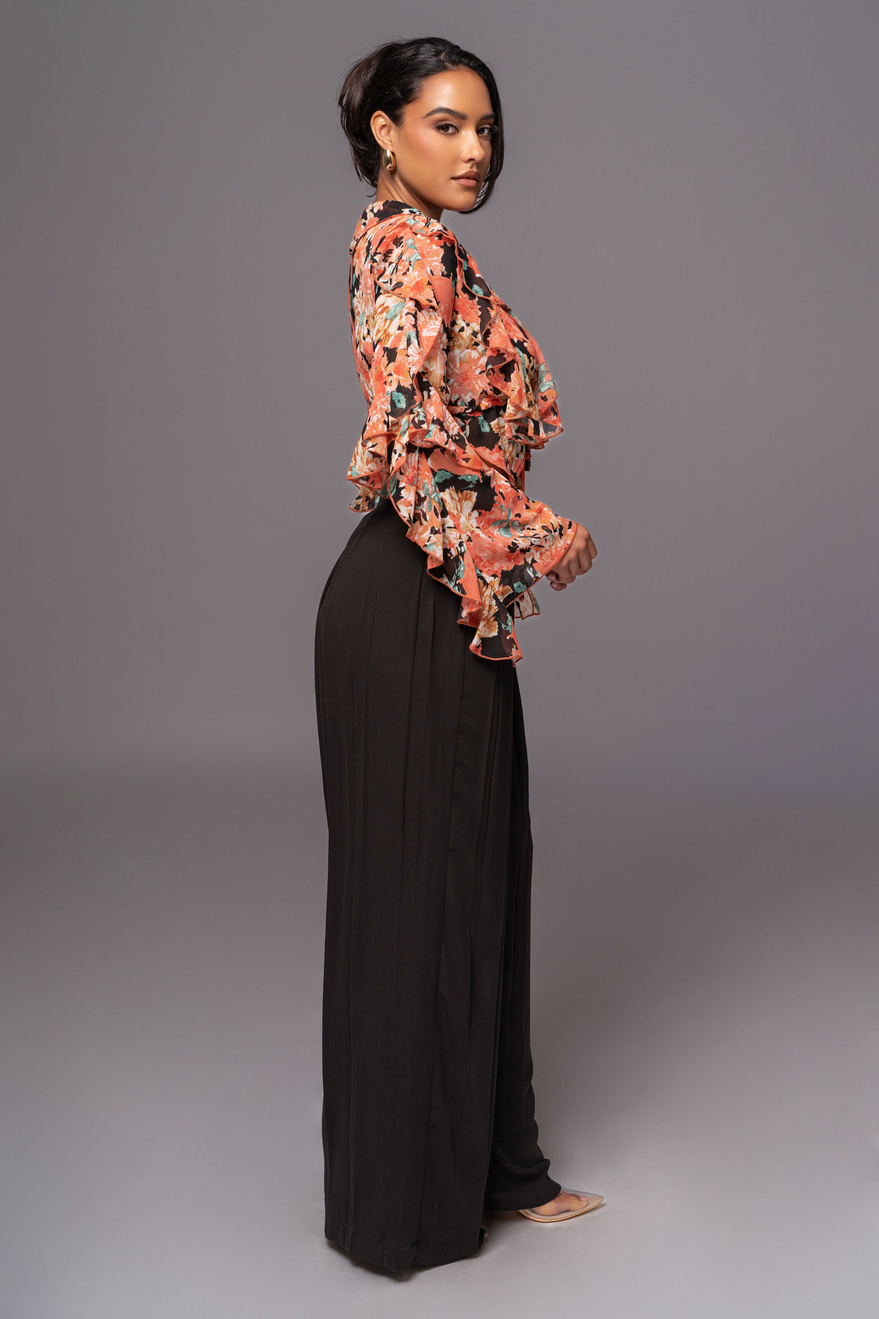 Black Floral Yvanna Ruffle Top - JLUXLABEL