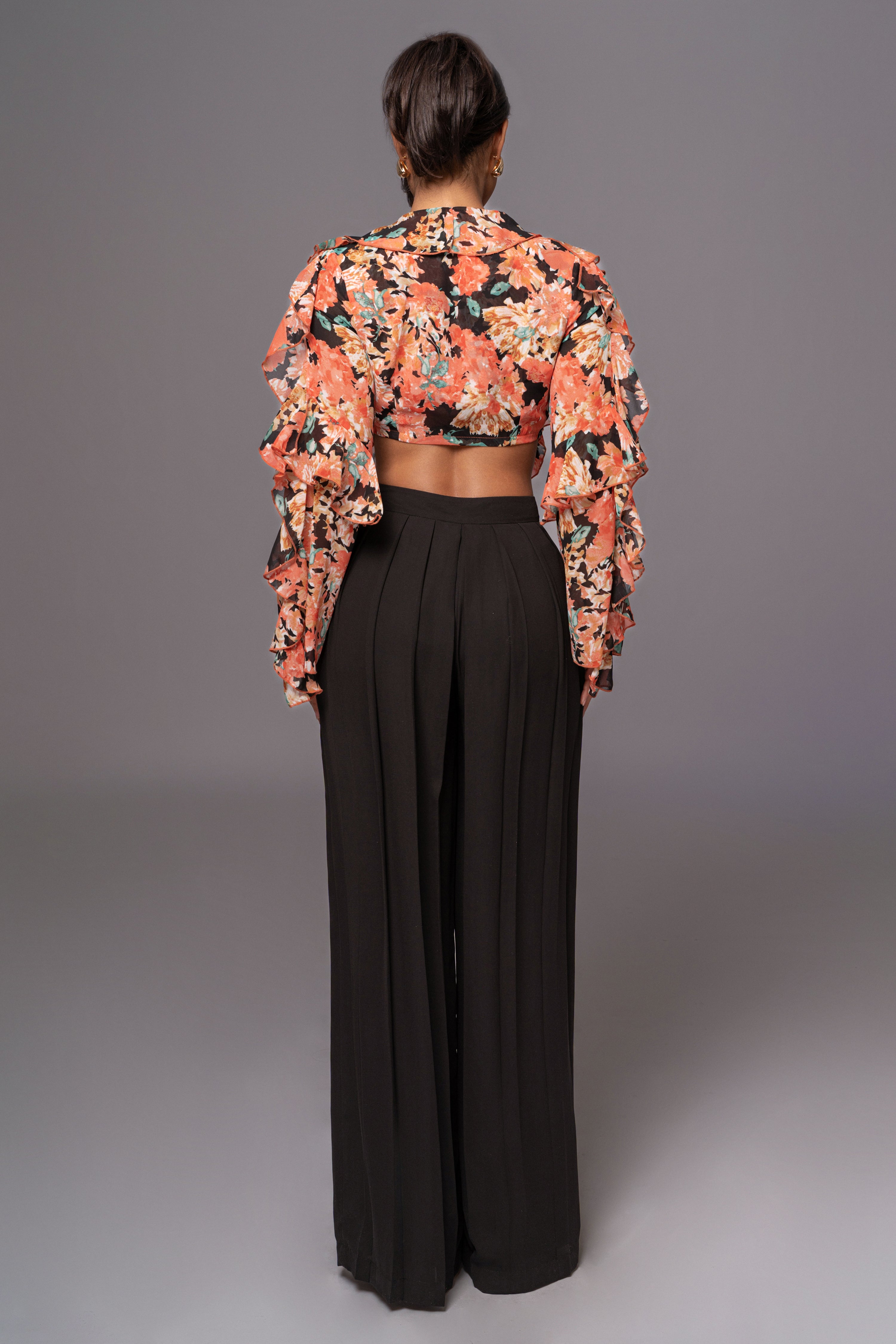 Black Floral Yvanna Ruffle Top - JLUXLABEL