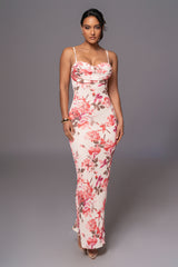 Ivory Floral Slinky Visions Of You Maxi Dress - JLUXLABEL