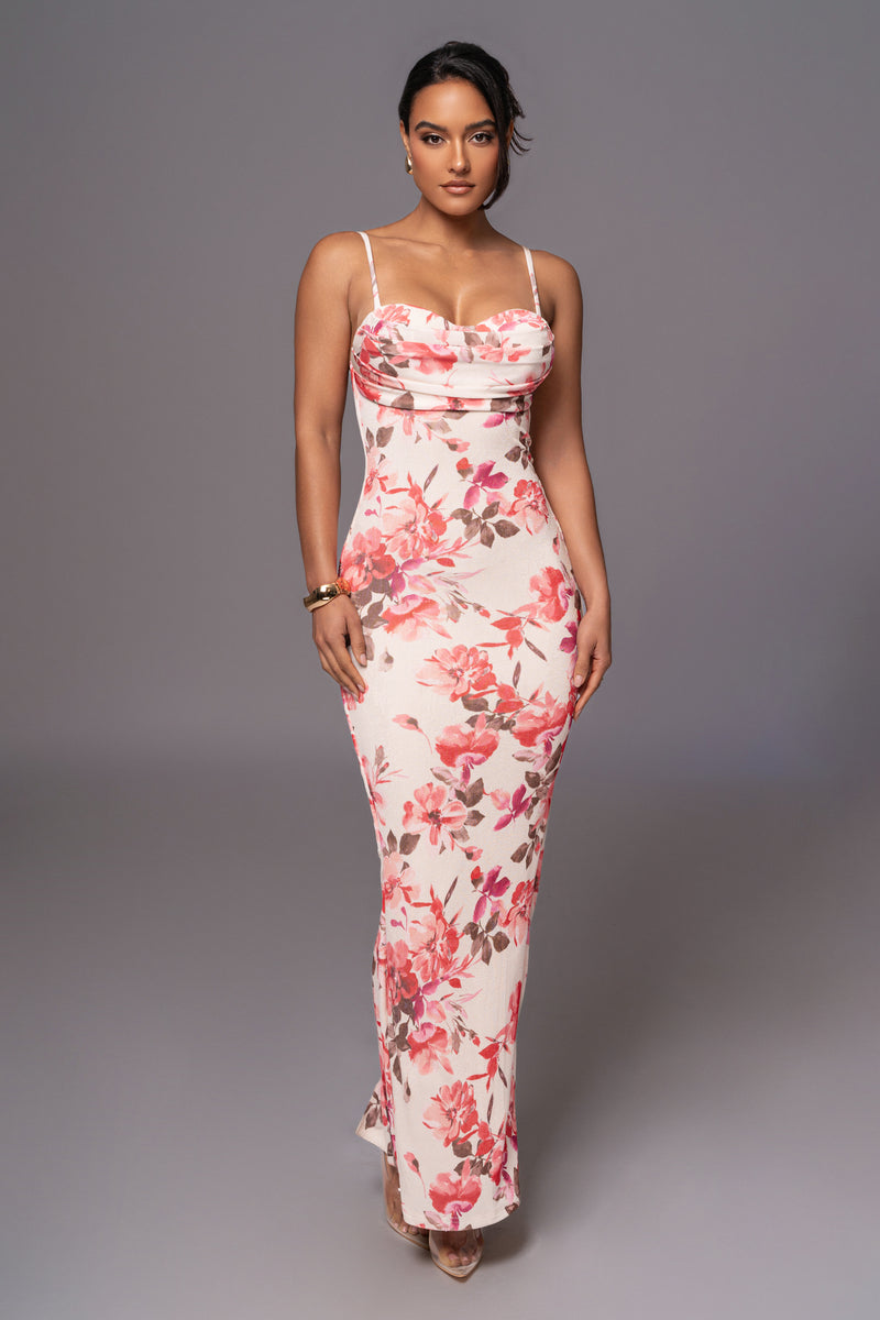 Ivory Floral Slinky Visions Of You Maxi Dress - JLUXLABEL