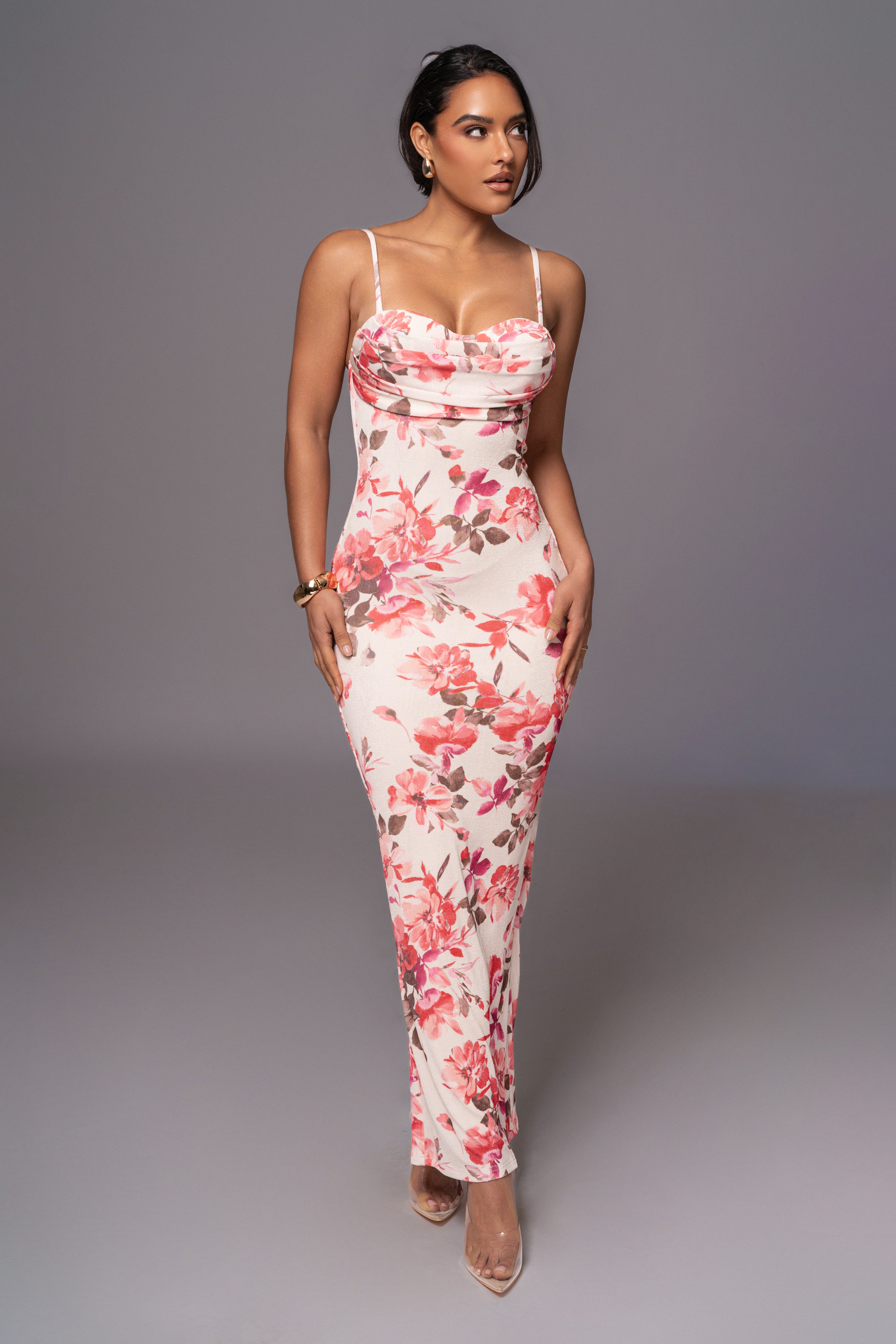 Ivory Floral Slinky Visions Of You Maxi Dress - JLUXLABEL
