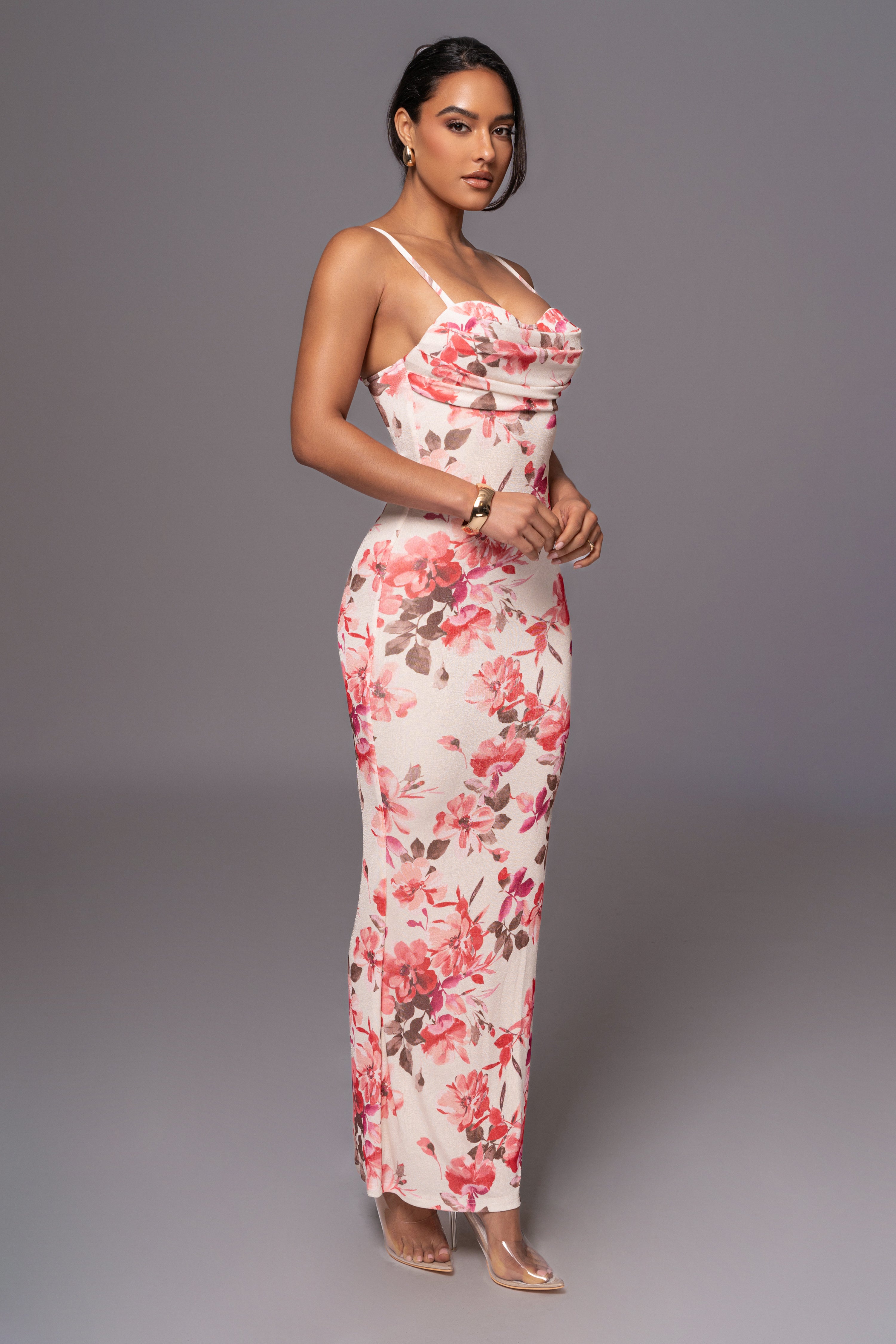 Ivory Floral Slinky Visions Of You Maxi Dress - JLUXLABEL