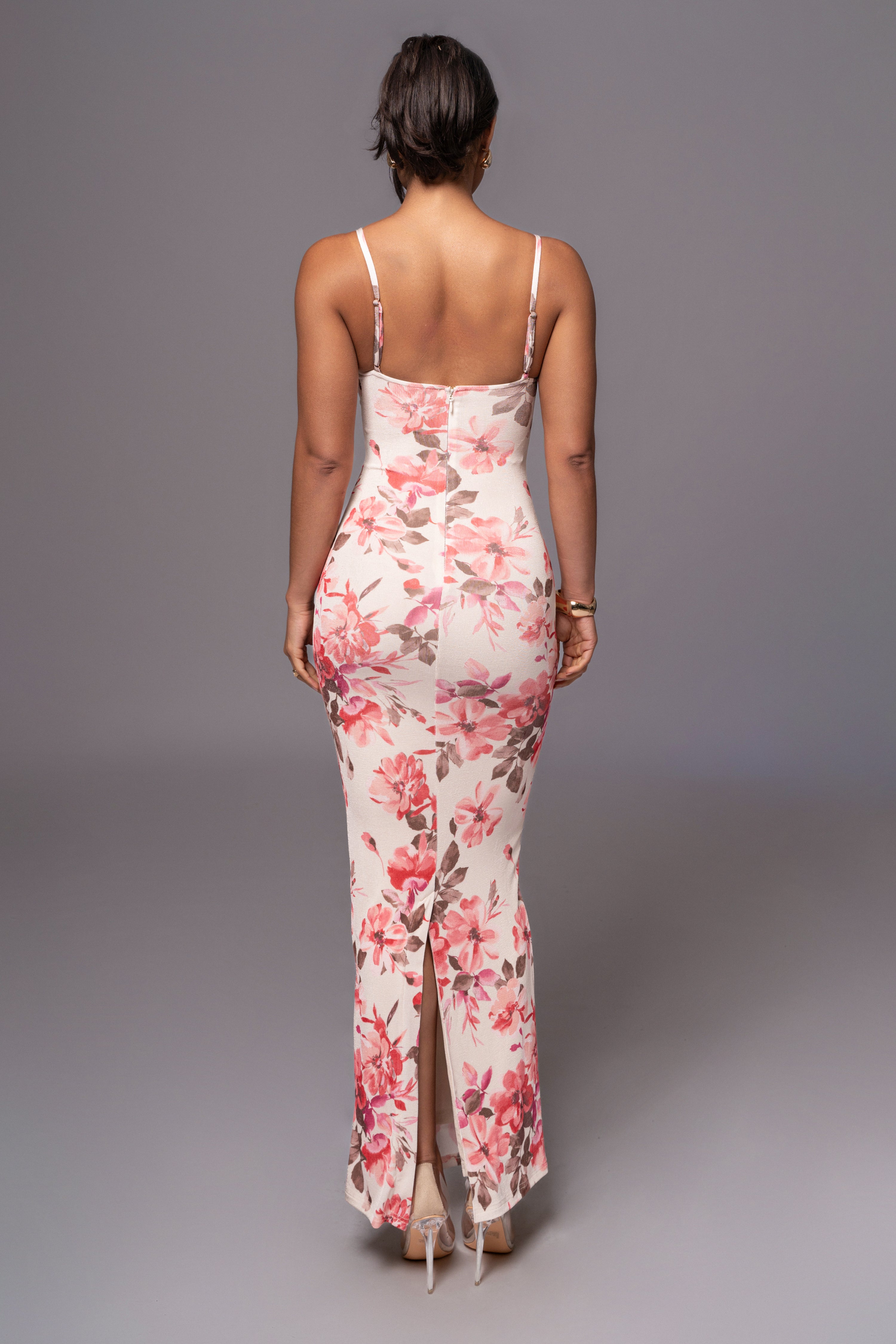 Ivory Floral Slinky Visions Of You Maxi Dress - JLUXLABEL