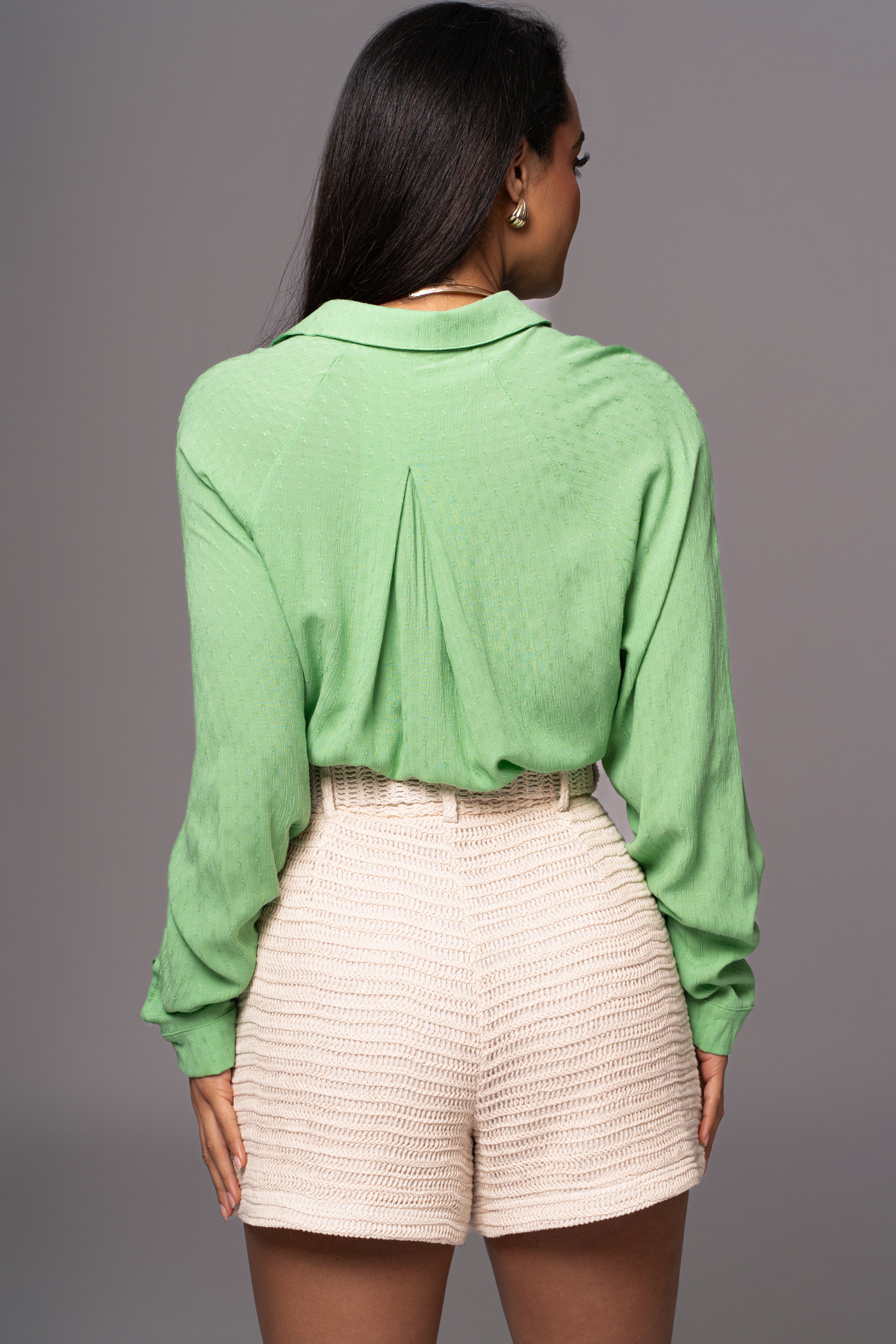 Green Slip My Mind Tie Front Top - JLUXLABEL