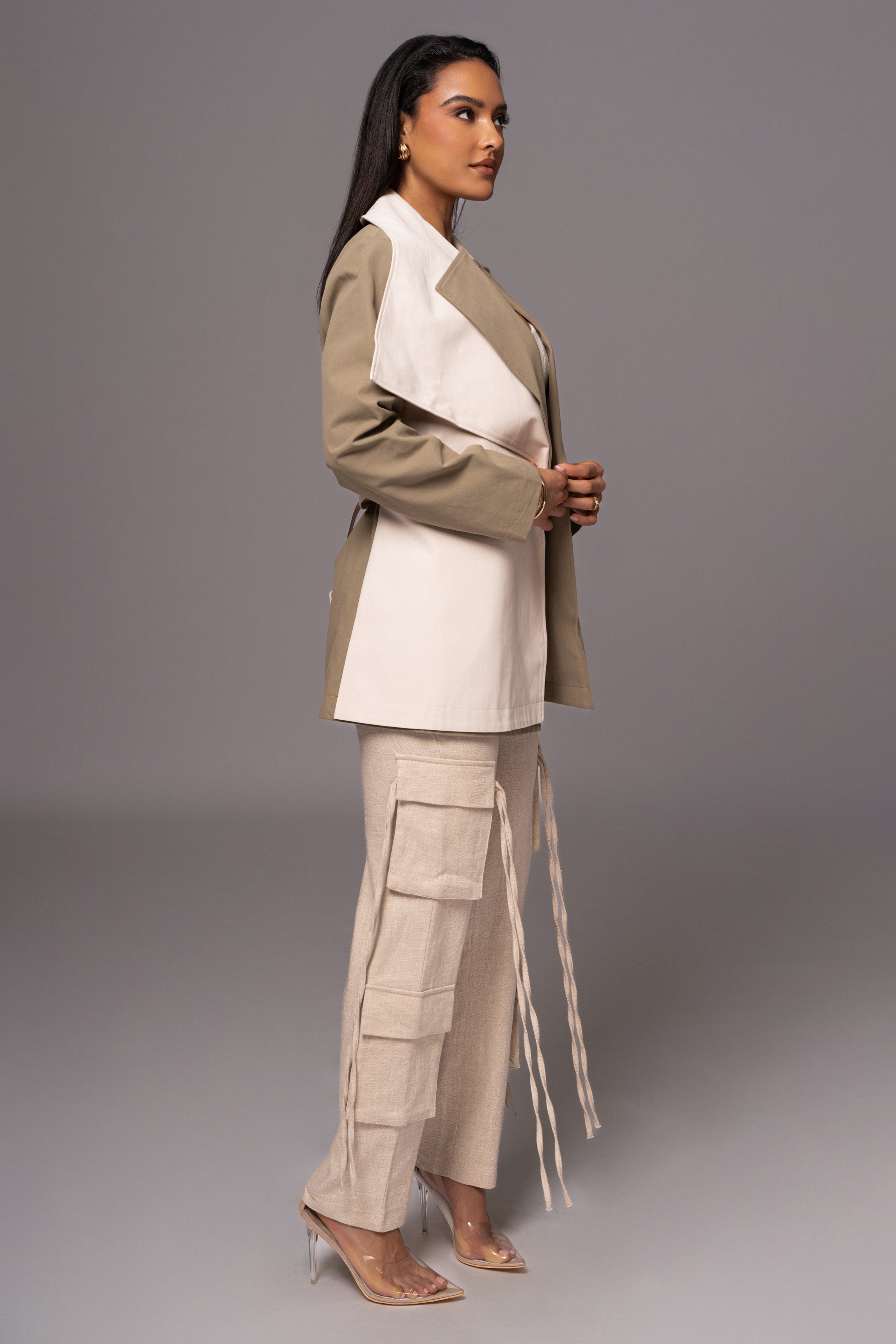 Olive Color Block Summit Belted Jacket - JLUXLABEL