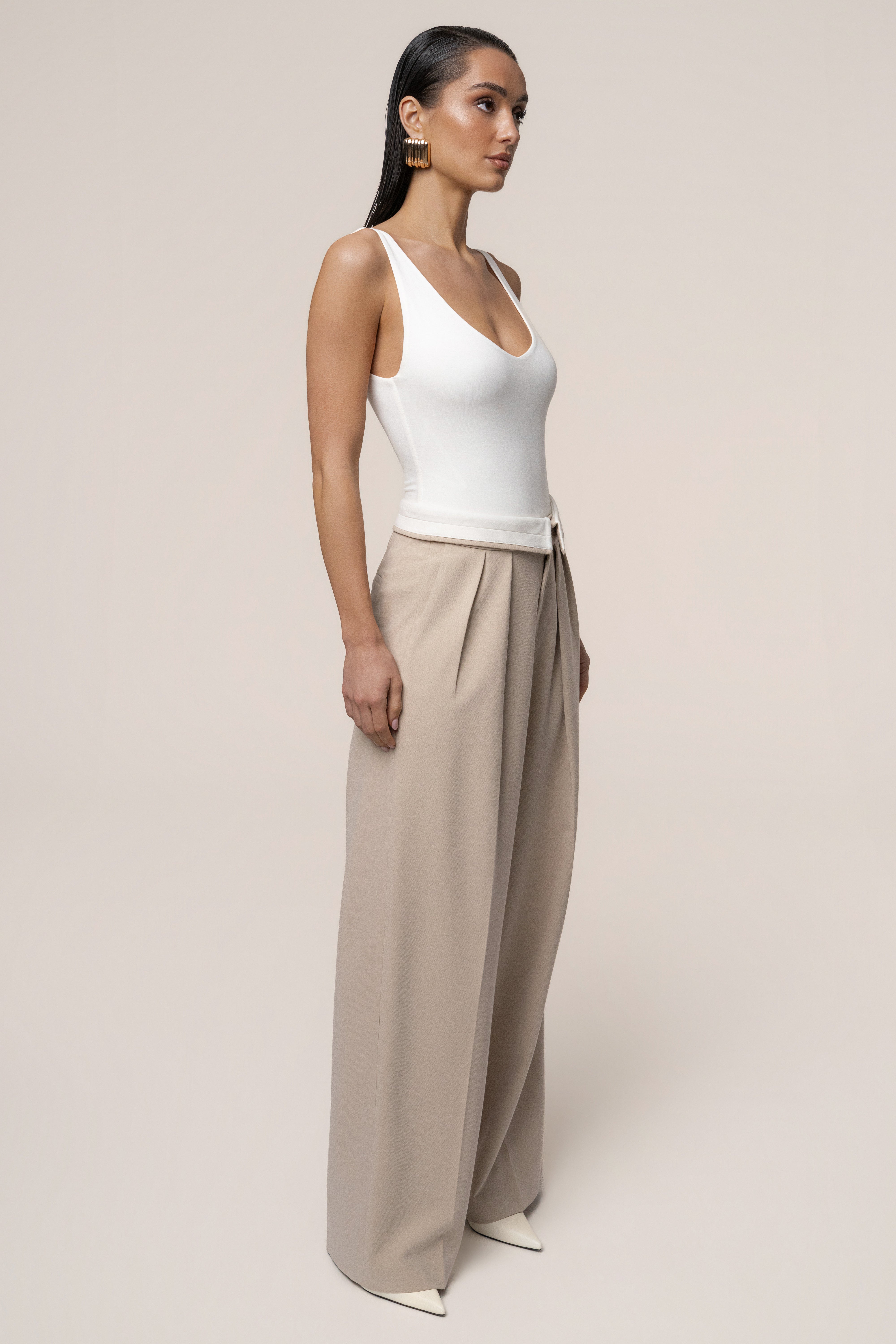 Beige Command Pleat Trouser - JLUXLABEL