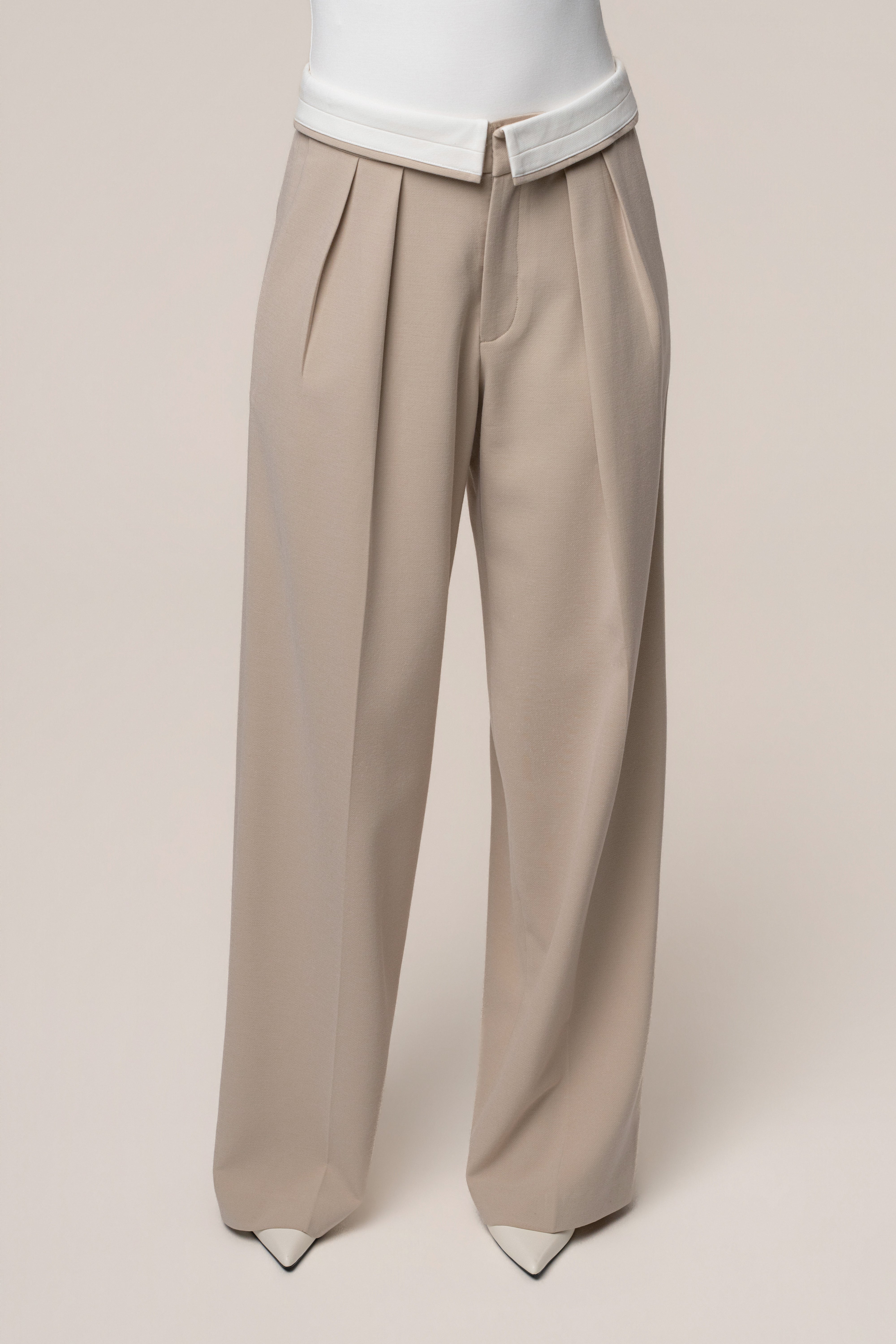 Beige Command Pleat Trouser - JLUXLABEL