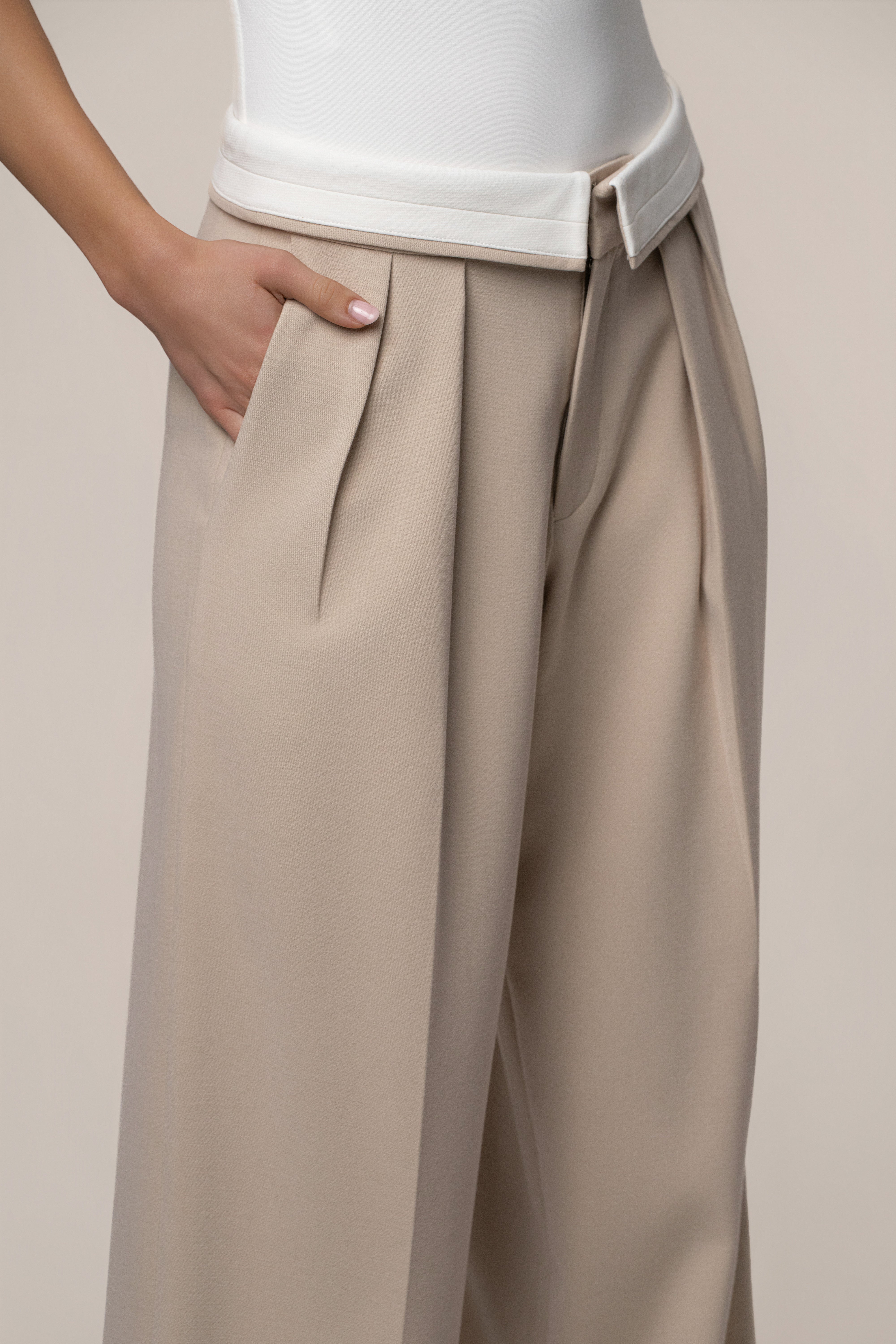 Beige Command Pleat Trouser - JLUXLABEL