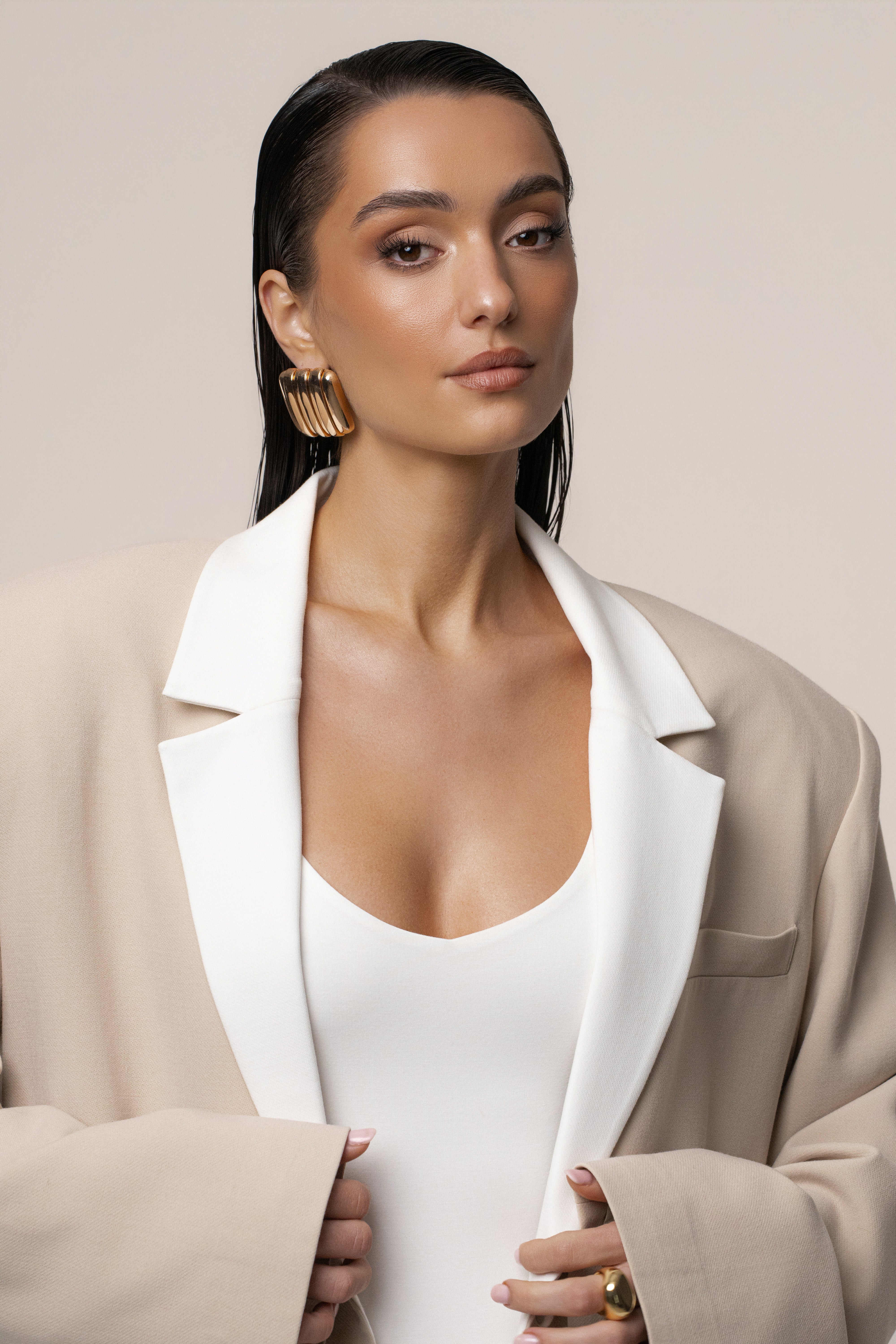 Beige Command Oversized Blazer - JLUXLABEL