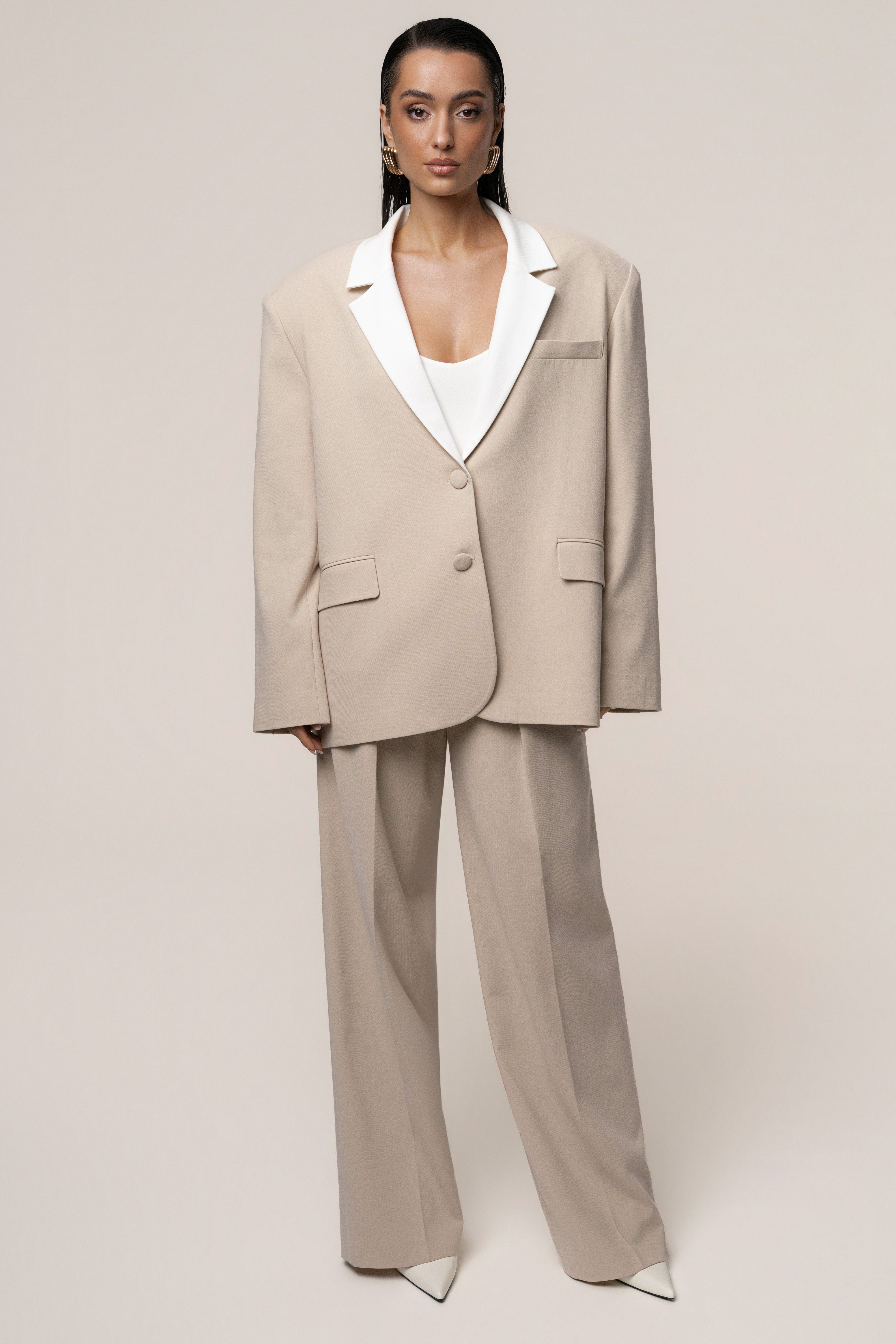 Beige Command Oversized Blazer - JLUXLABEL