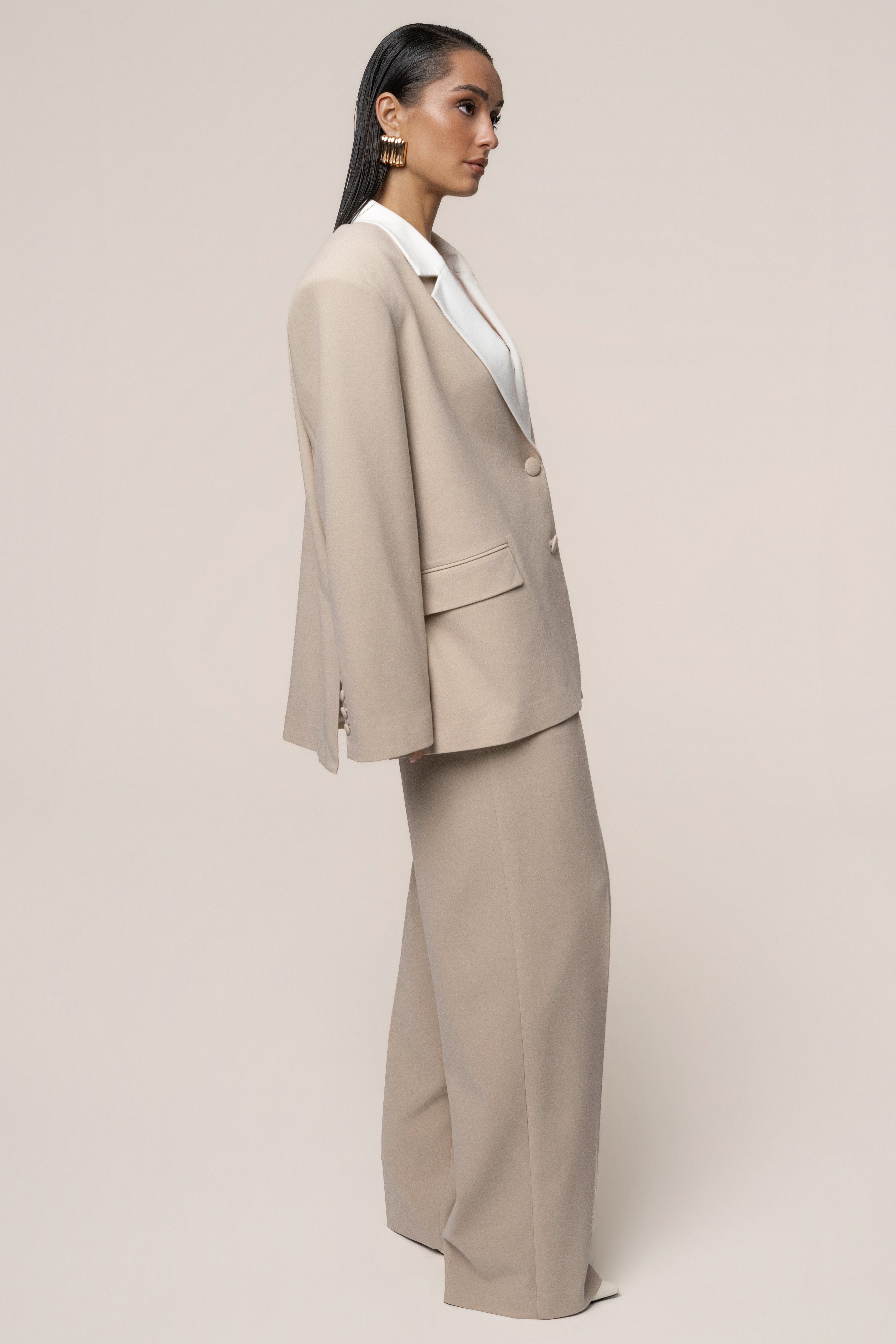 Beige Command Oversized Blazer - JLUXLABEL