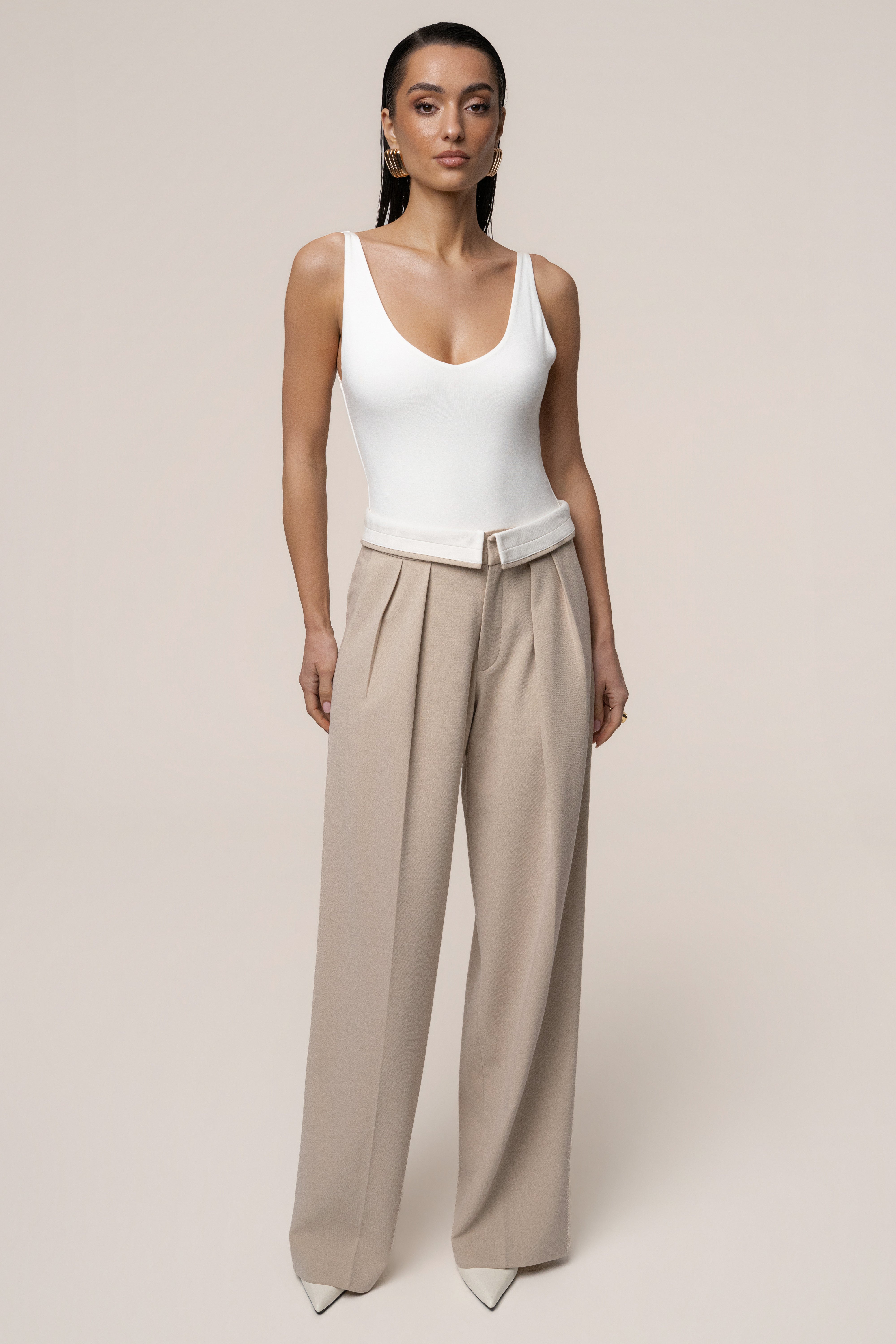 Beige Command Pleat Trouser - JLUXLABEL