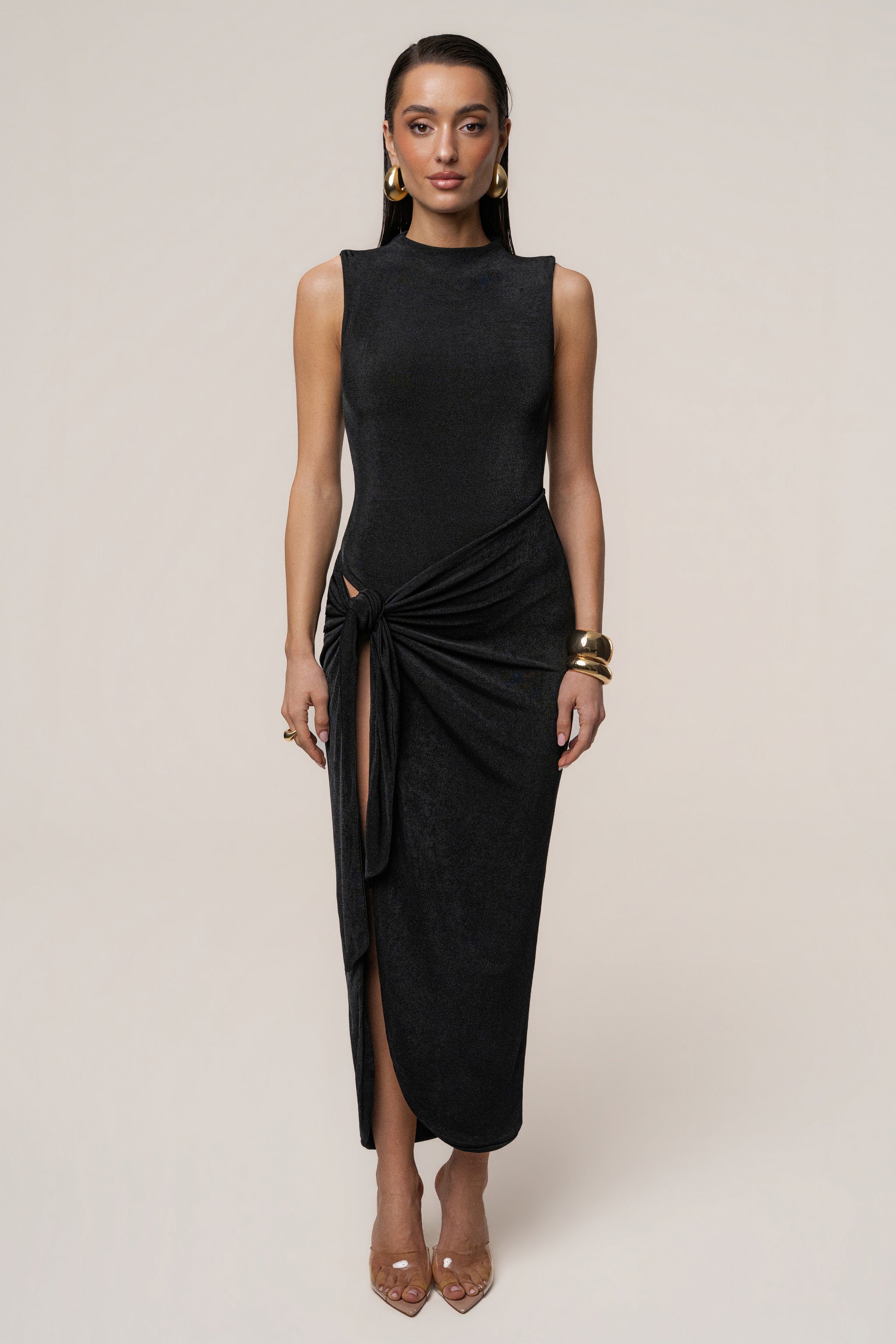knee length dresses for ladies Voyage Racerback Midi Dress Black