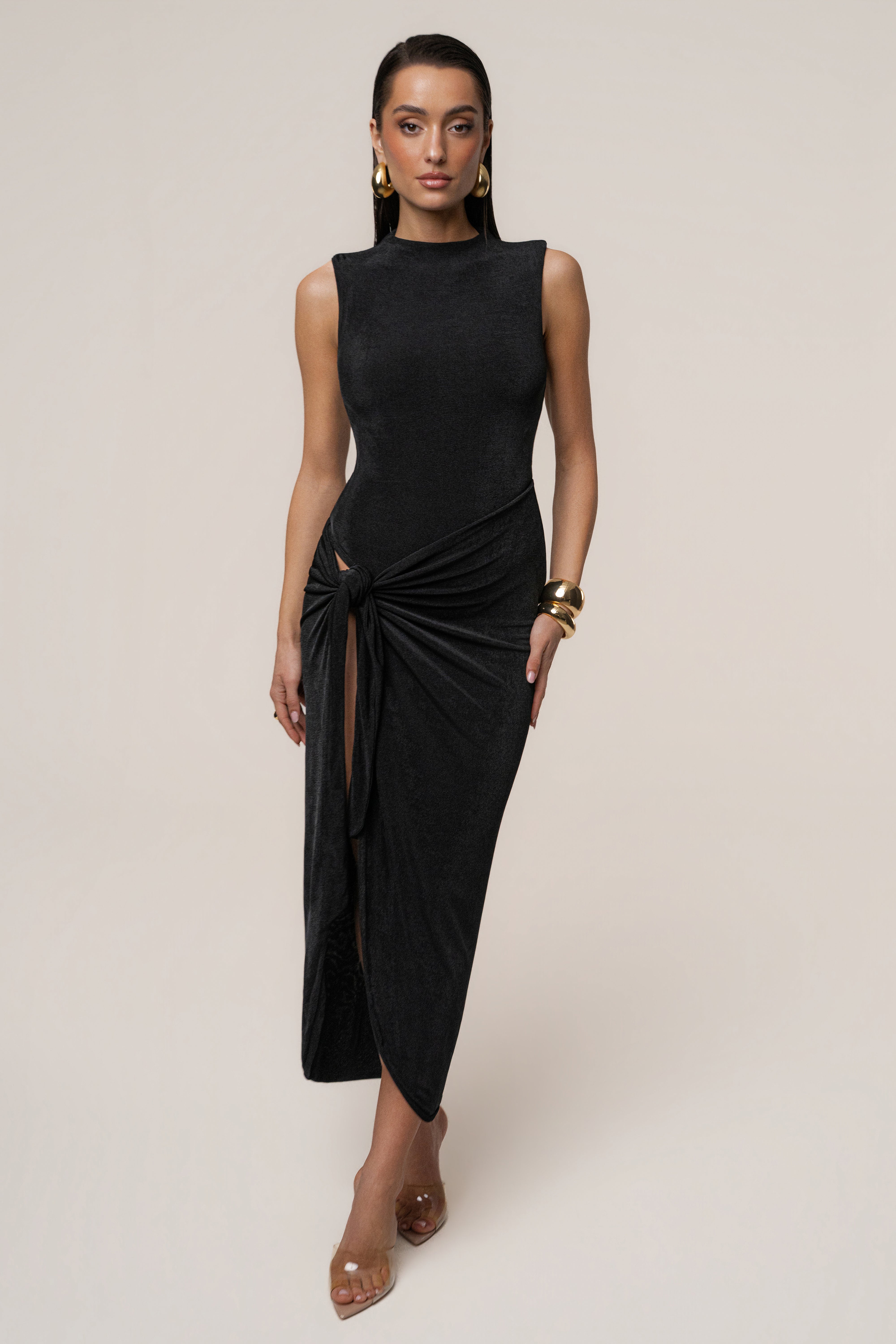 Black Aubree Midi Dress - JLUXLABEL