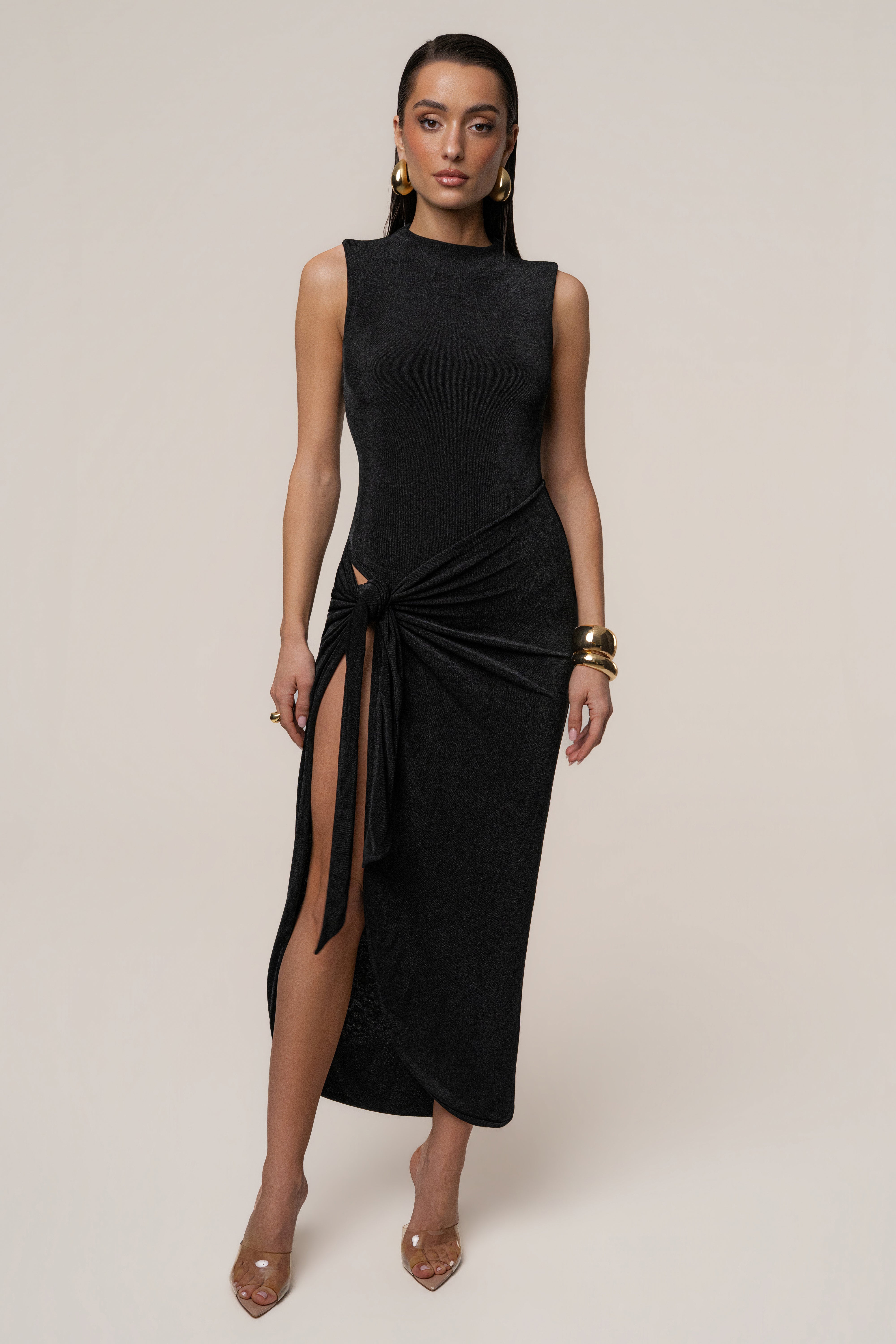Black Aubree Midi Dress - JLUXLABEL