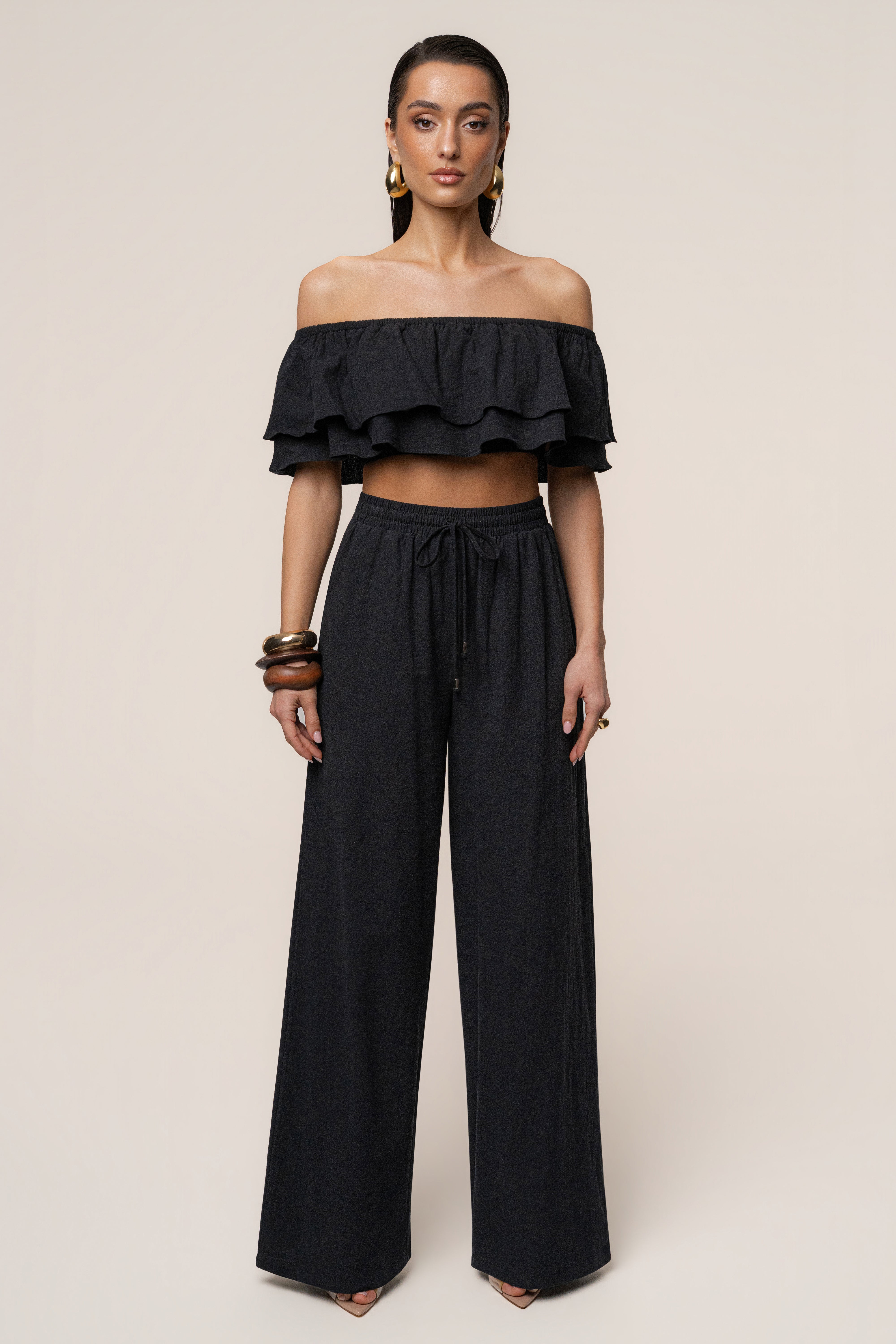 Black Marina Two-Piece Pant Set - JLUXLABEL