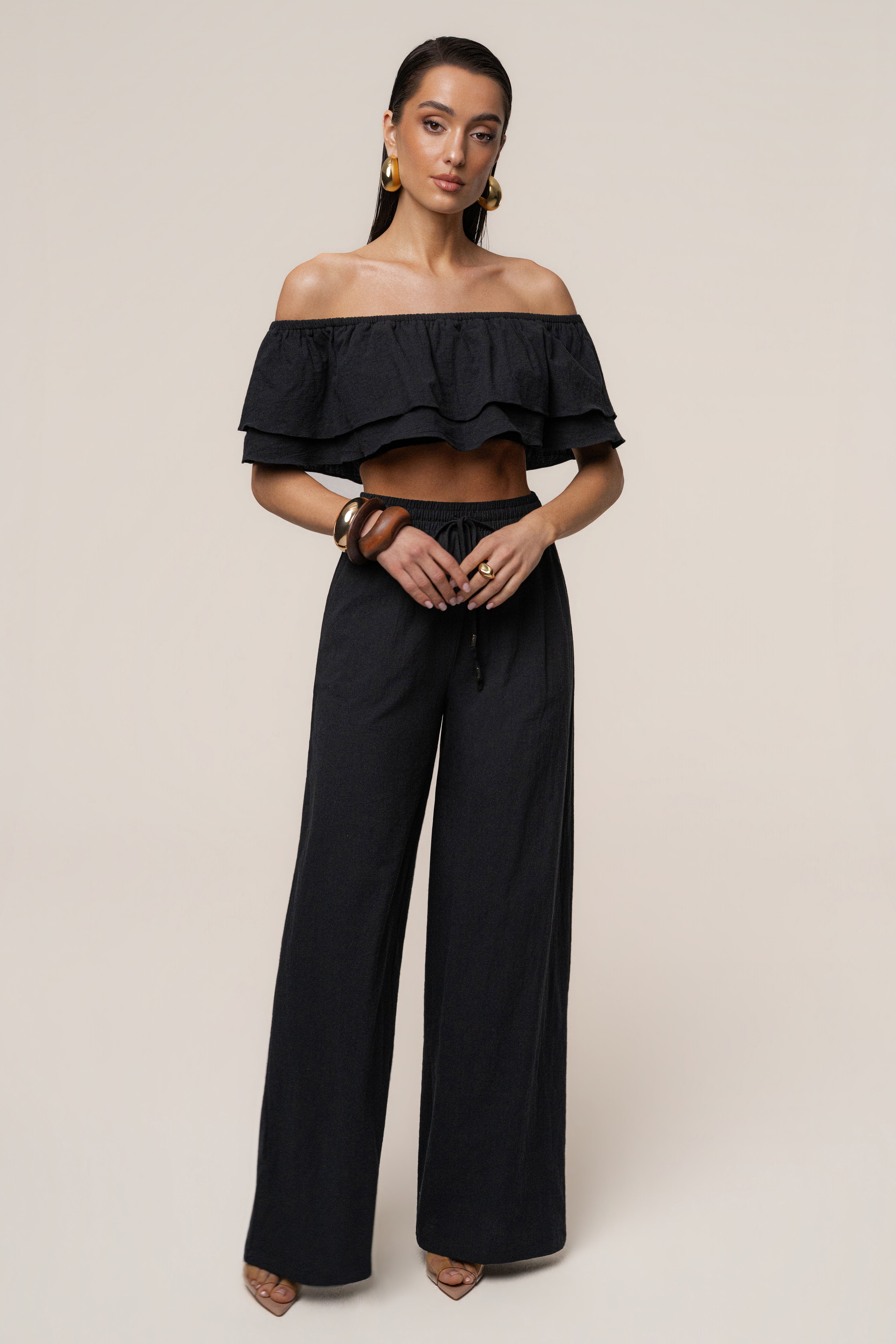 Black Marina Two-Piece Pant Set - JLUXLABEL