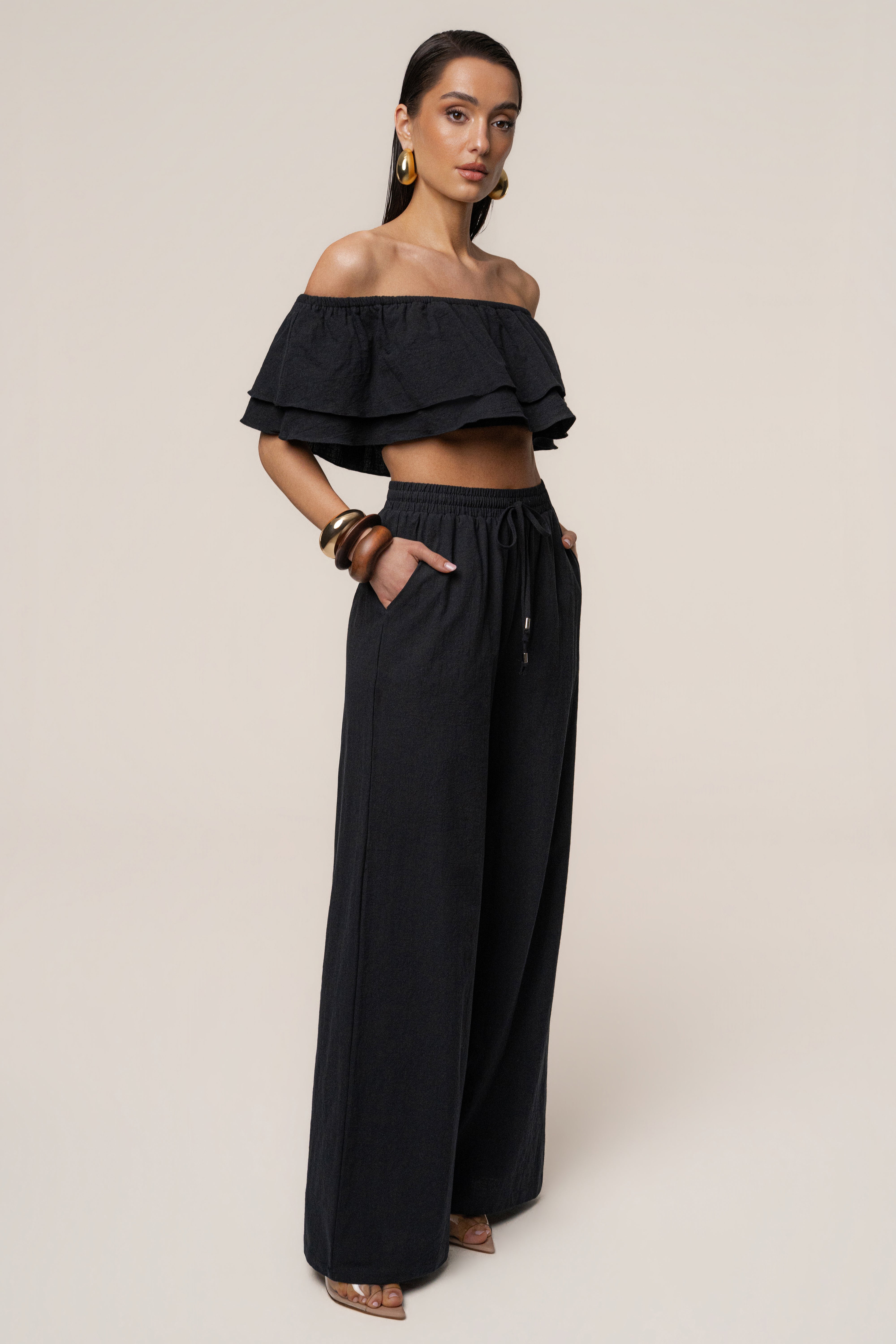 Black Marina Two-Piece Pant Set - JLUXLABEL