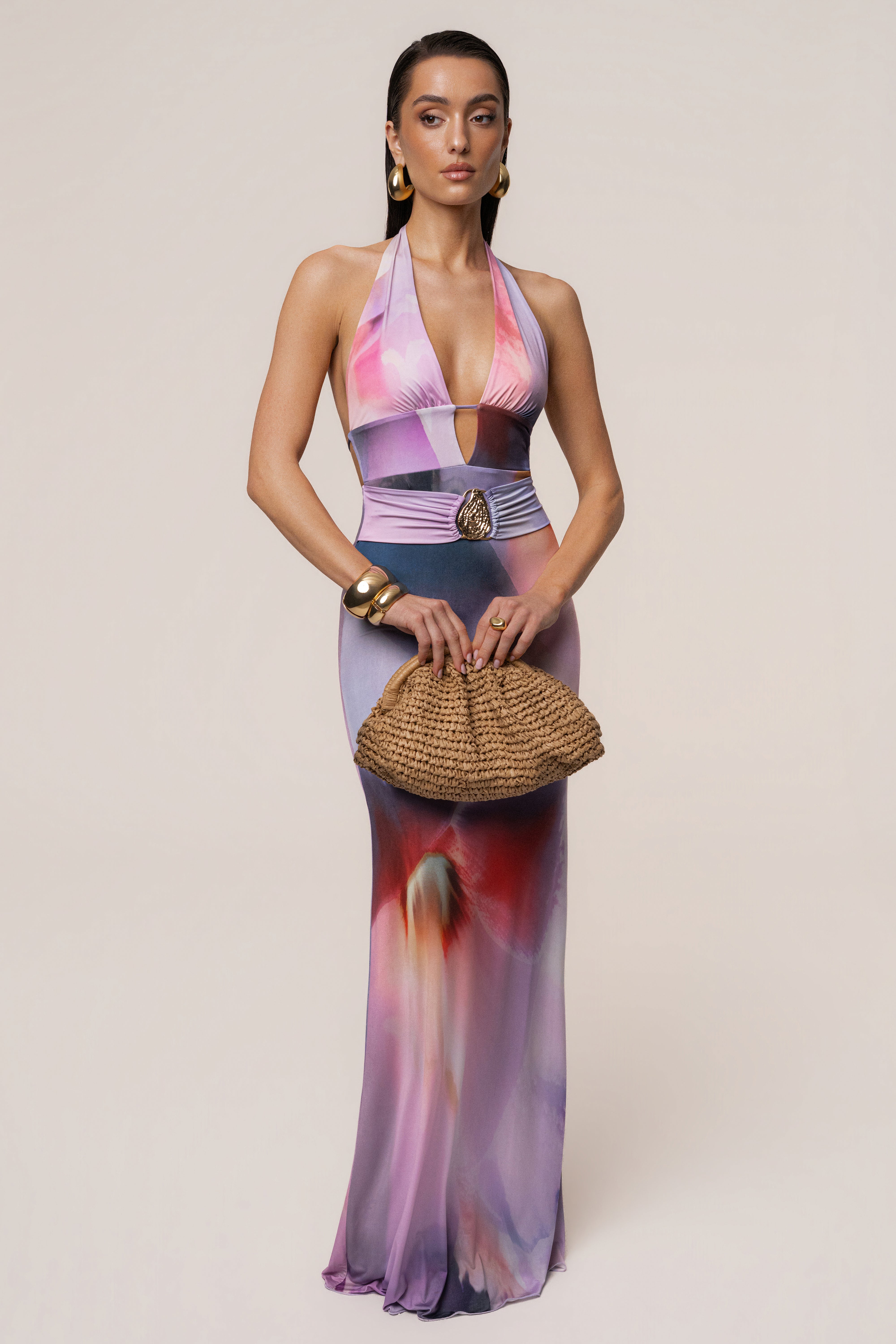 Purple Floral Blossom Print Maxi Dress - JLUXLABEL