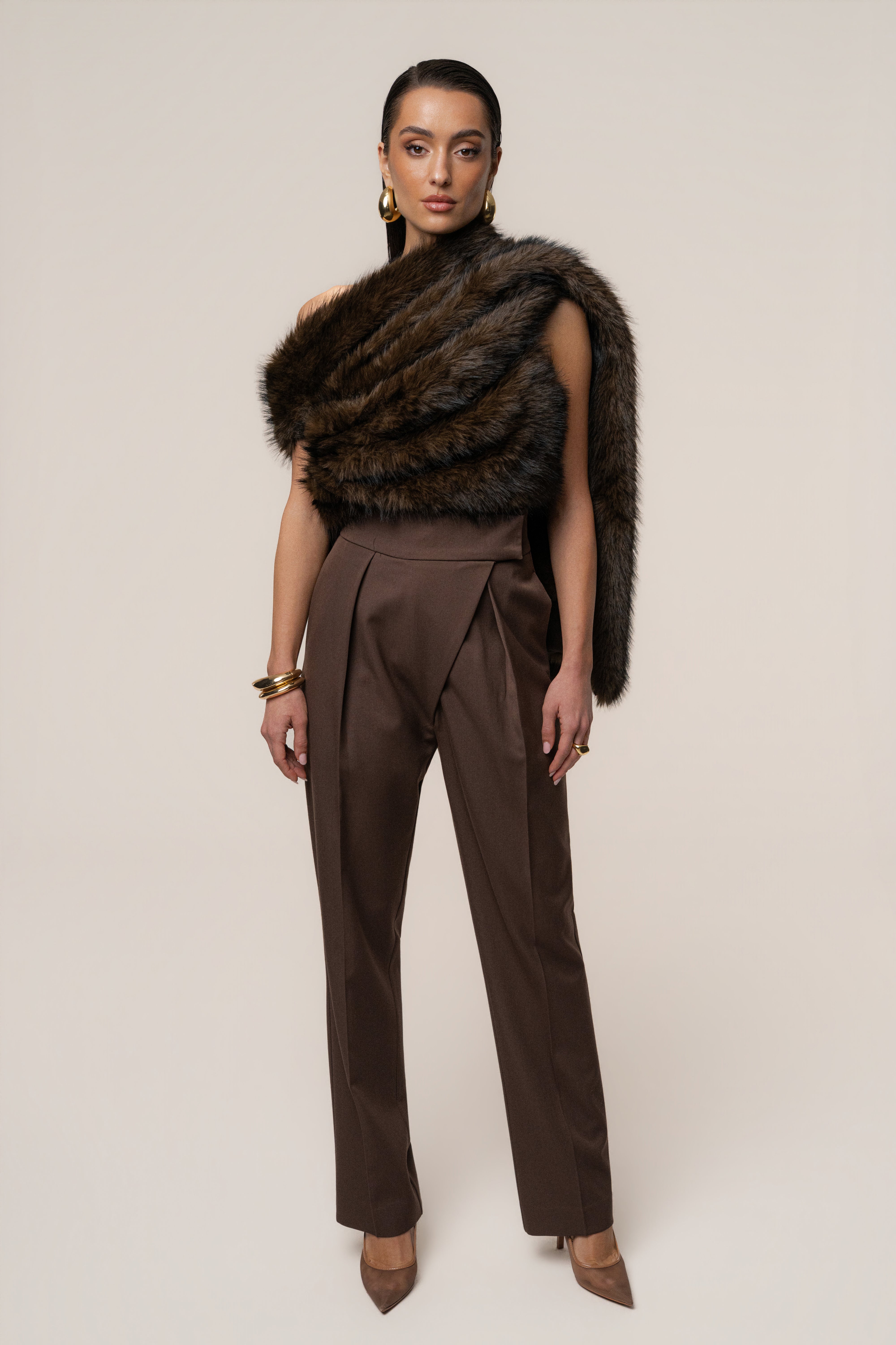 Brown Winter Bliss Faux Fur Wrap - JLUXLABEL