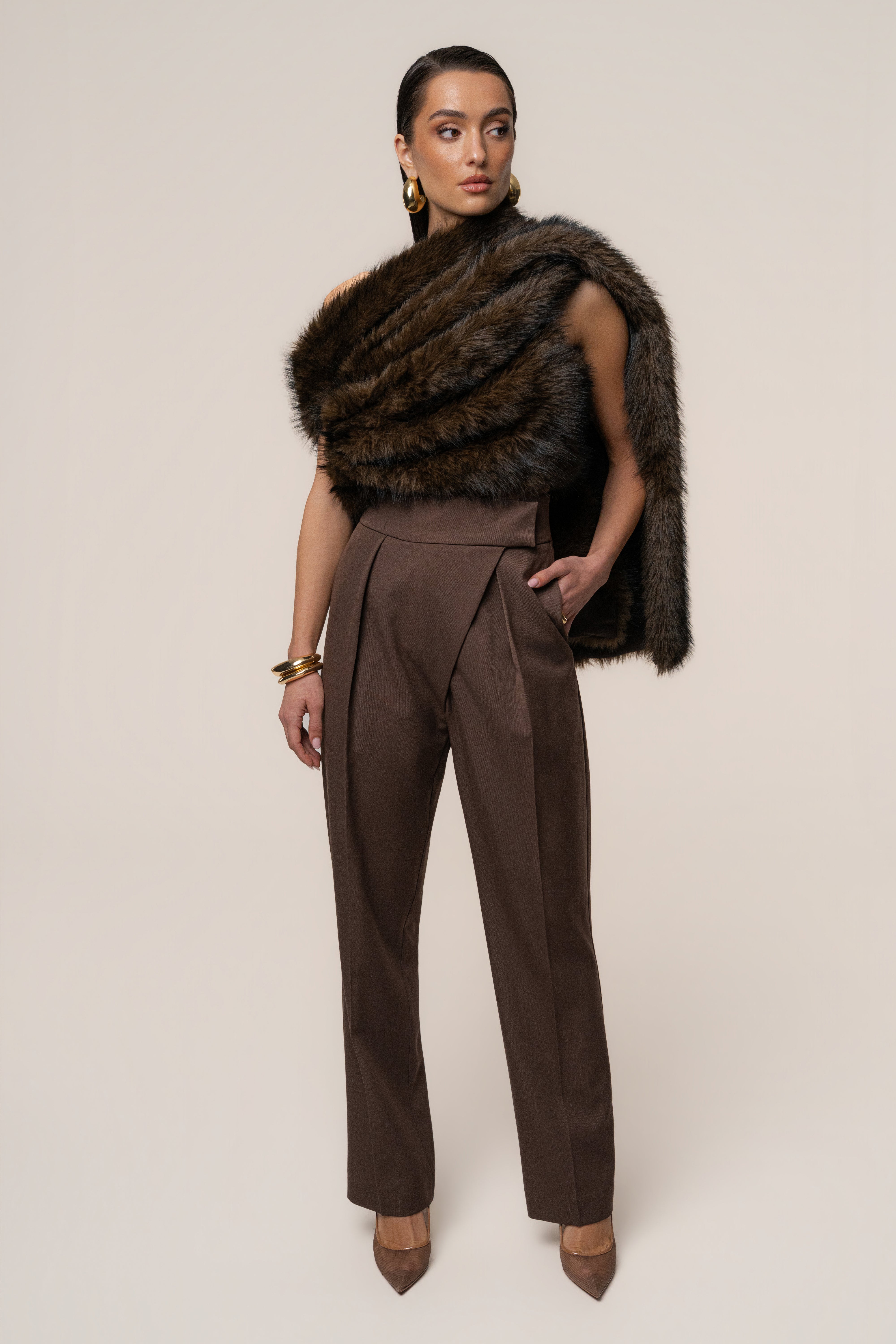 Brown Winter Bliss Faux Fur Wrap - JLUXLABEL