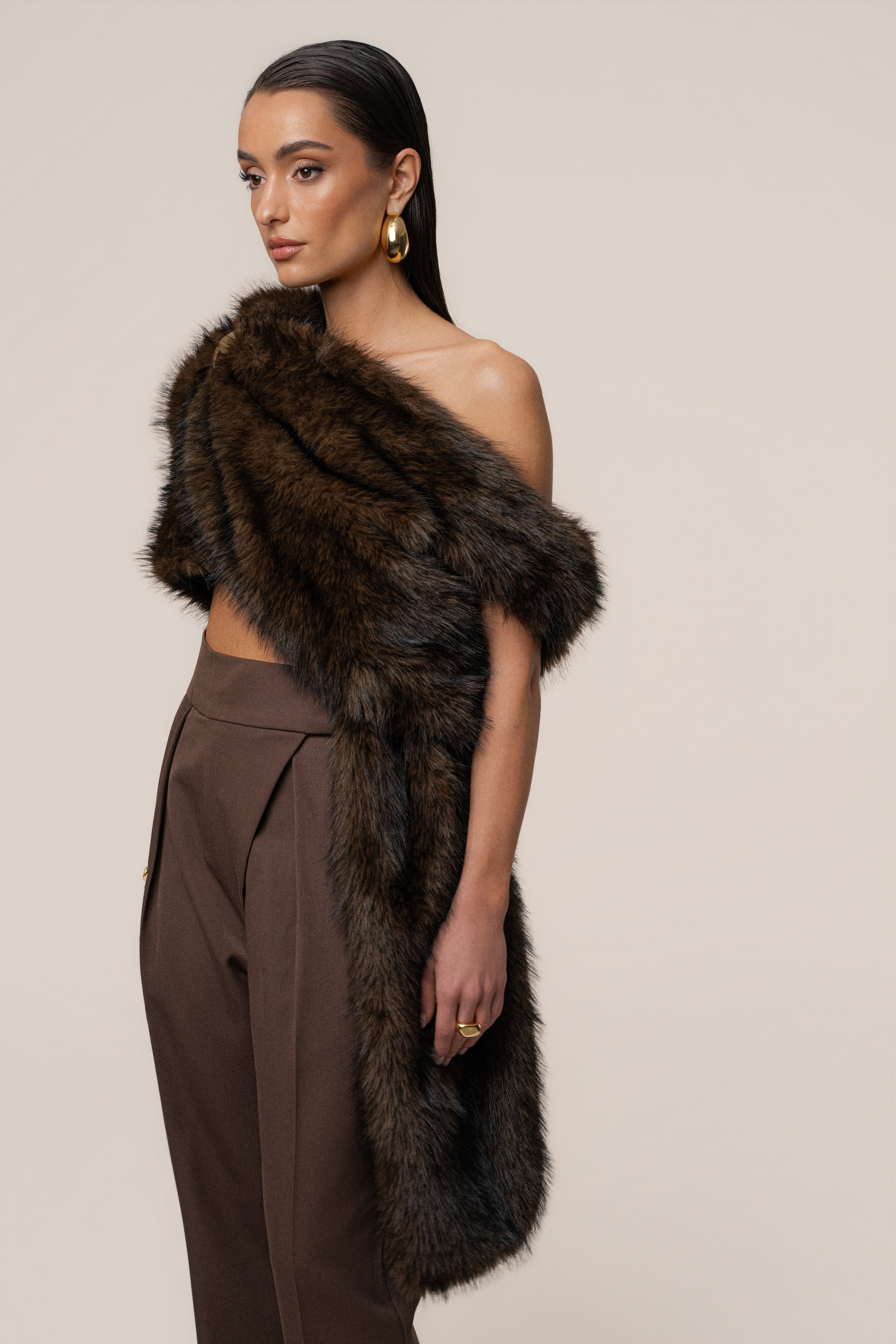 Brown Winter Bliss Faux Fur Wrap - JLUXLABEL