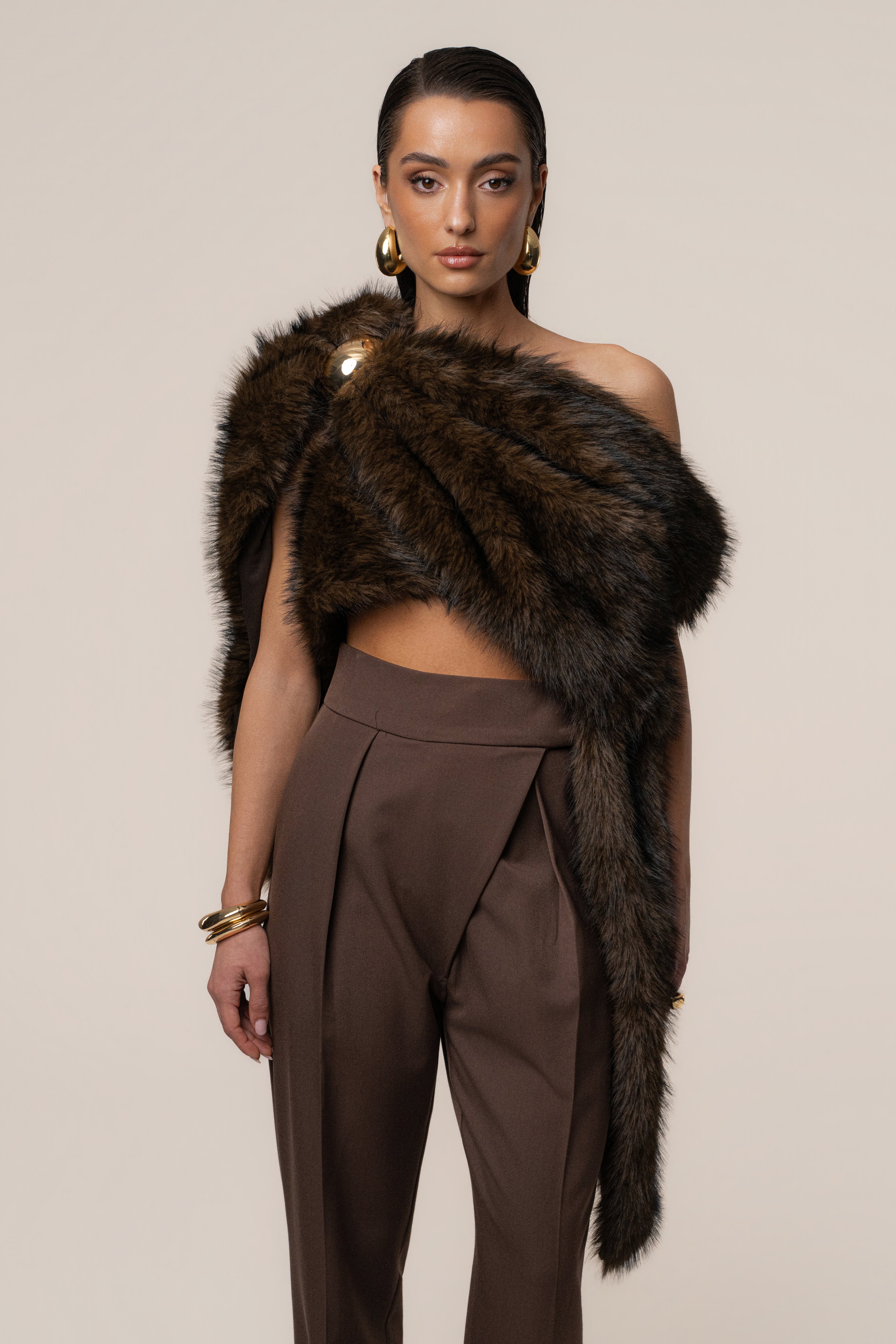 Brown Winter Bliss Faux Fur Wrap - JLUXLABEL