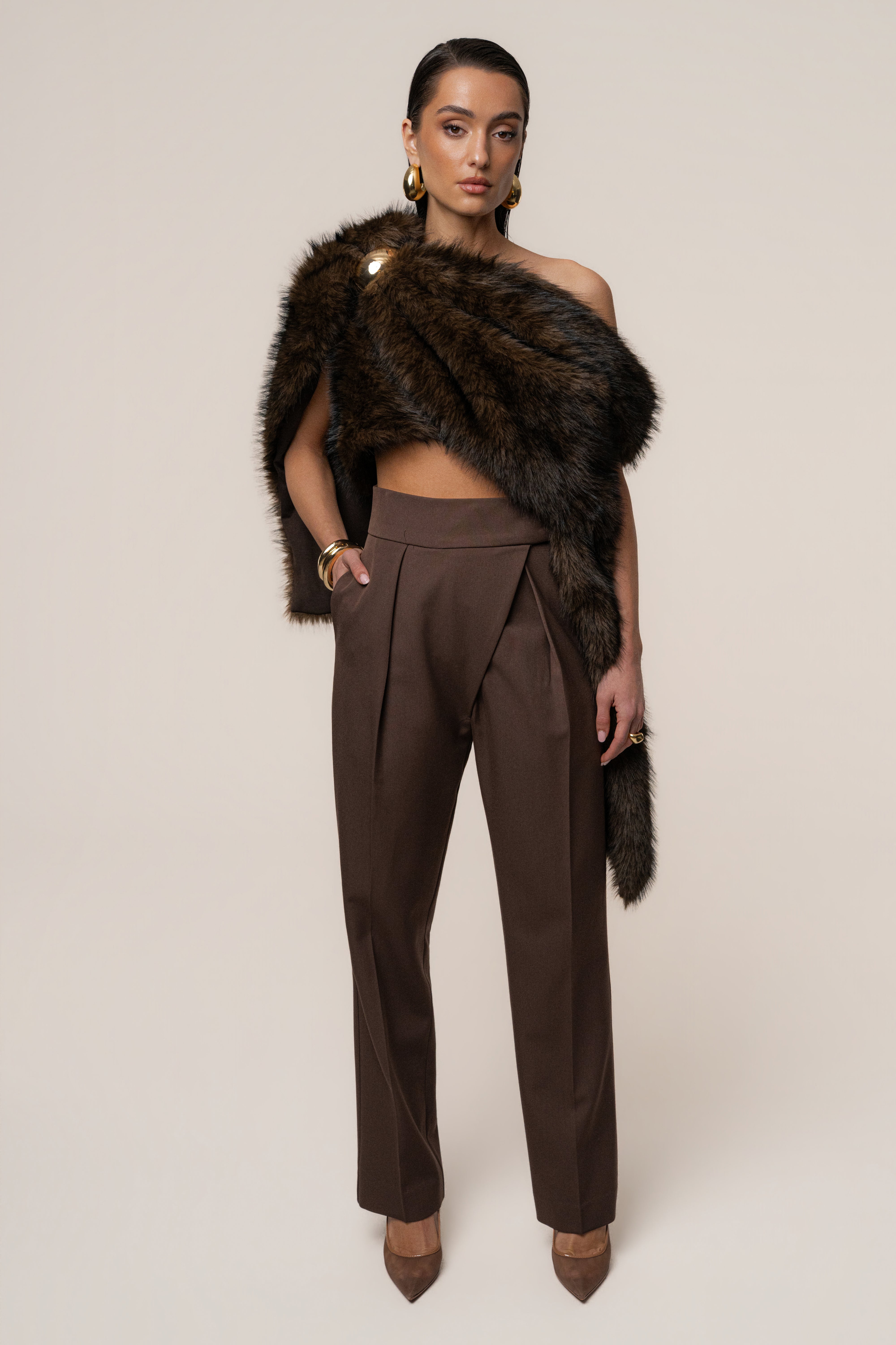 Brown Winter Bliss Faux Fur Wrap - JLUXLABEL