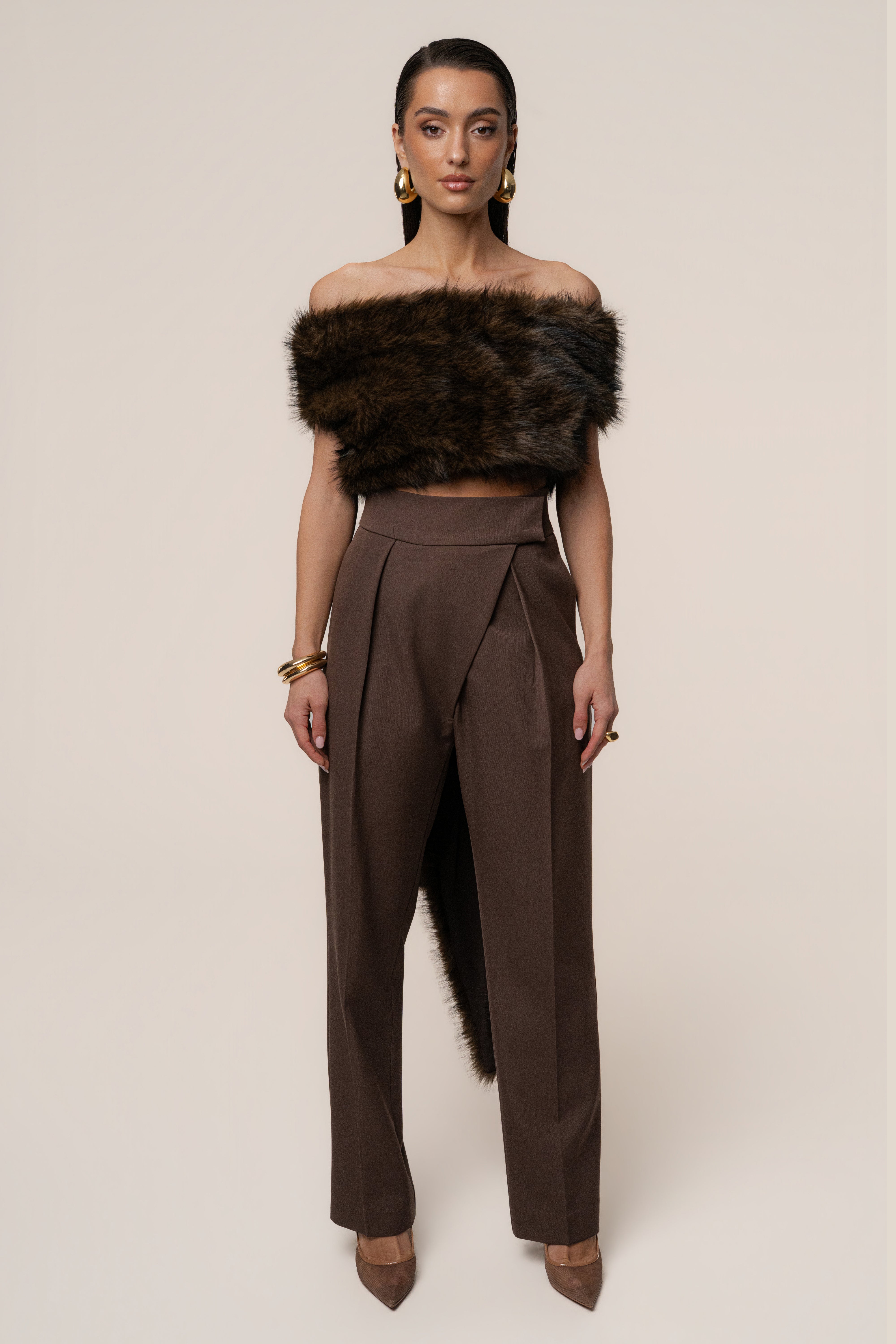 Brown Winter Bliss Faux Fur Wrap - JLUXLABEL
