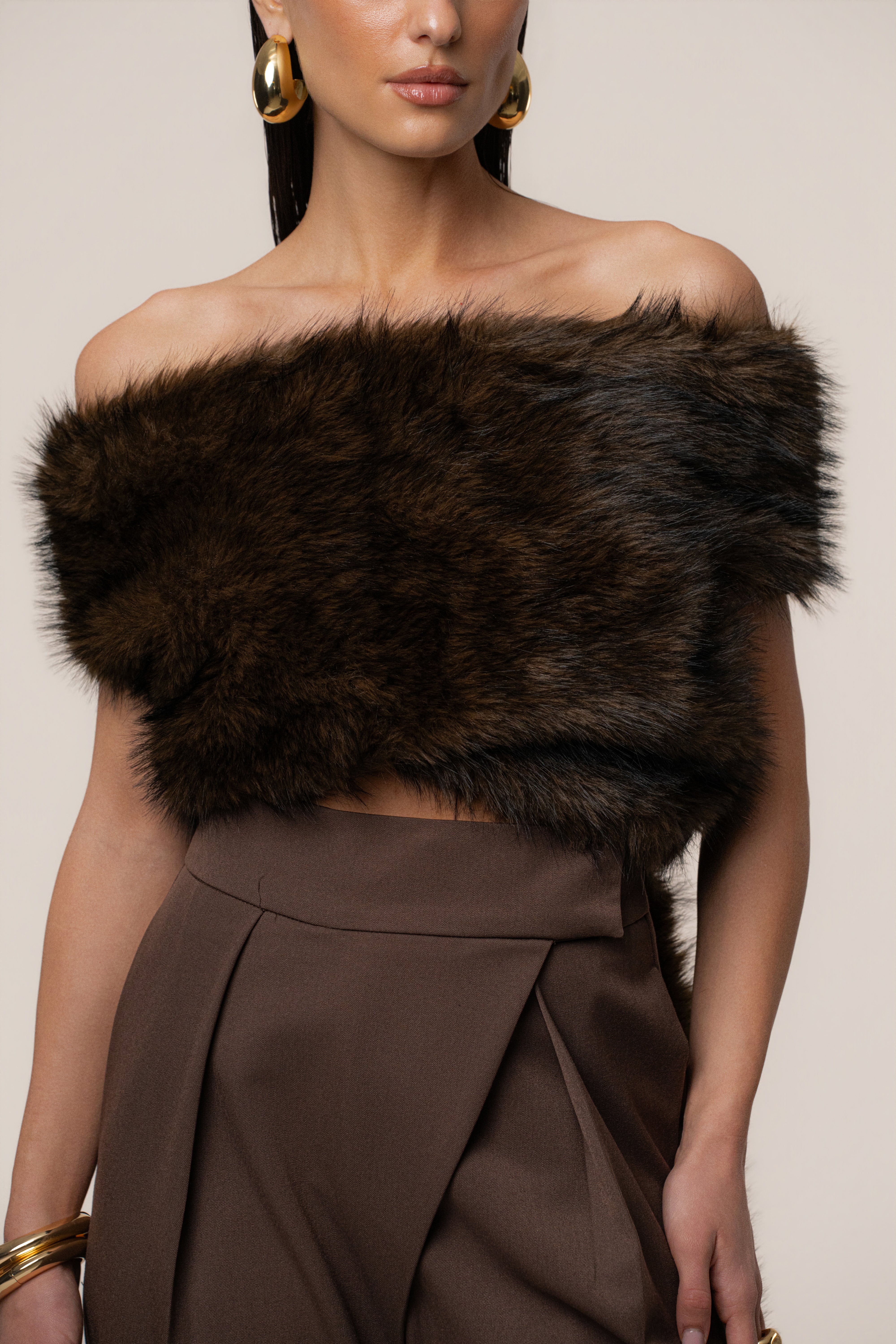Brown Winter Bliss Faux Fur Wrap - JLUXLABEL