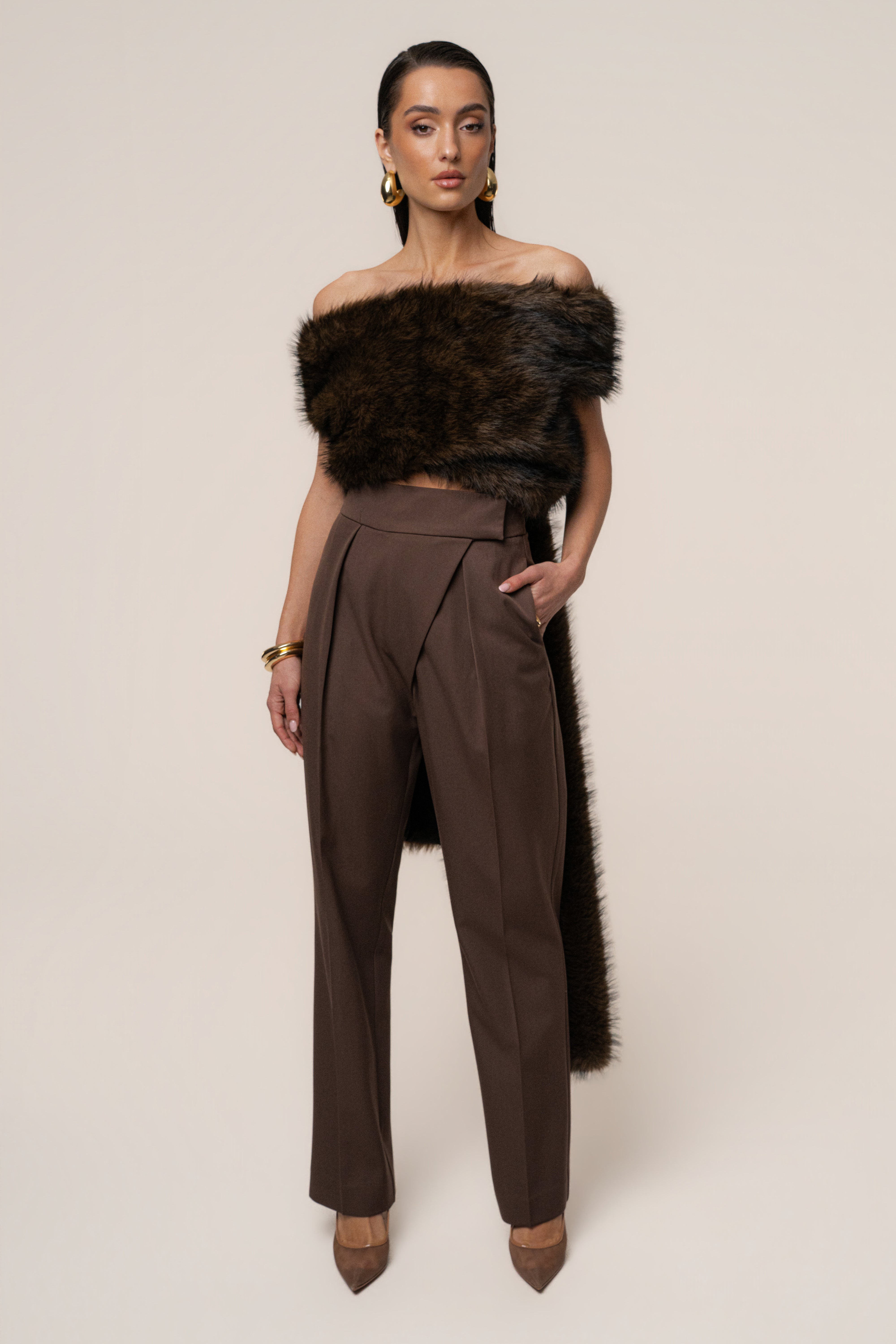 Brown Winter Bliss Faux Fur Wrap - JLUXLABEL