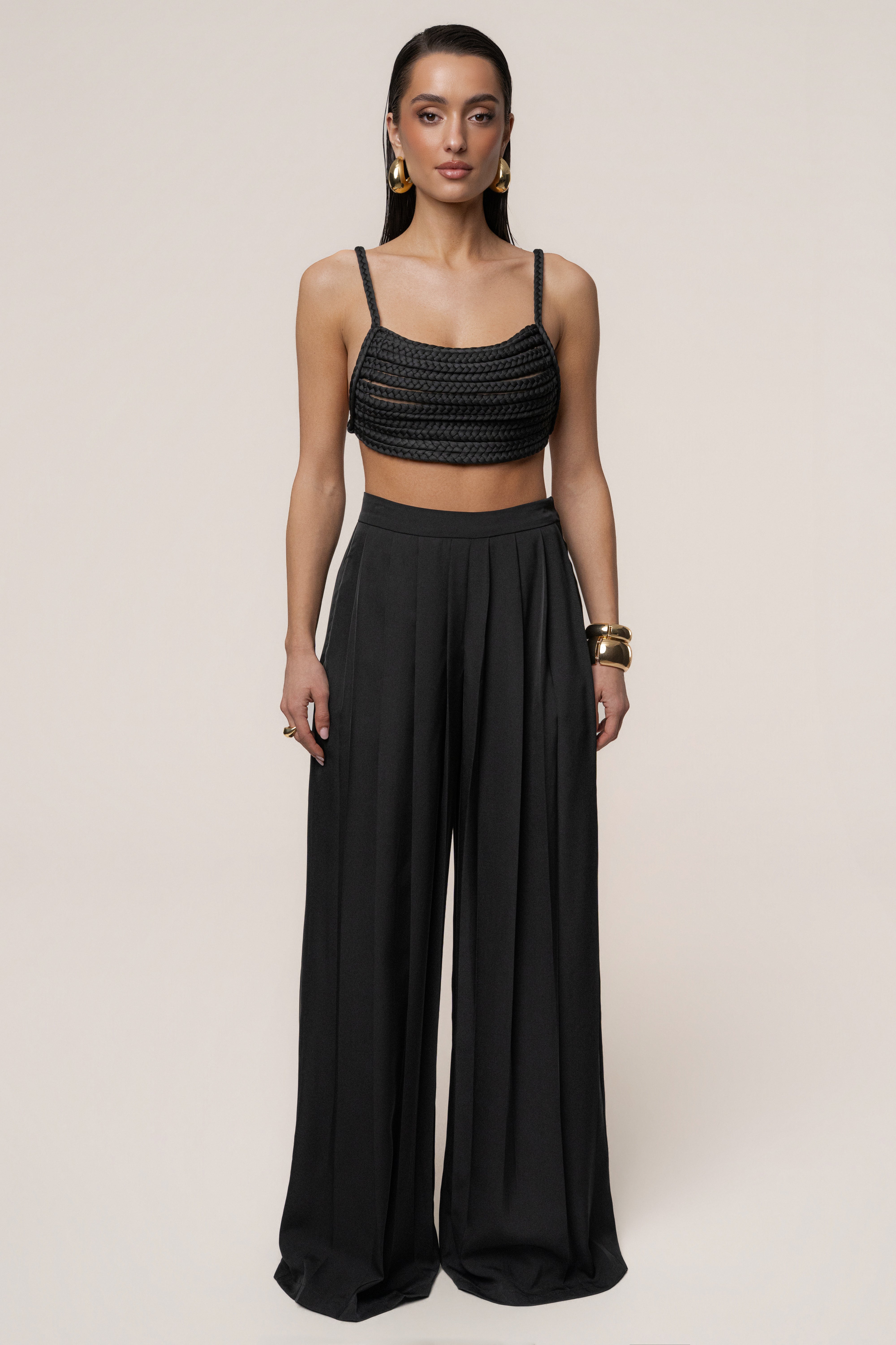 Black Sofie Braided Top - JLUXLABEL