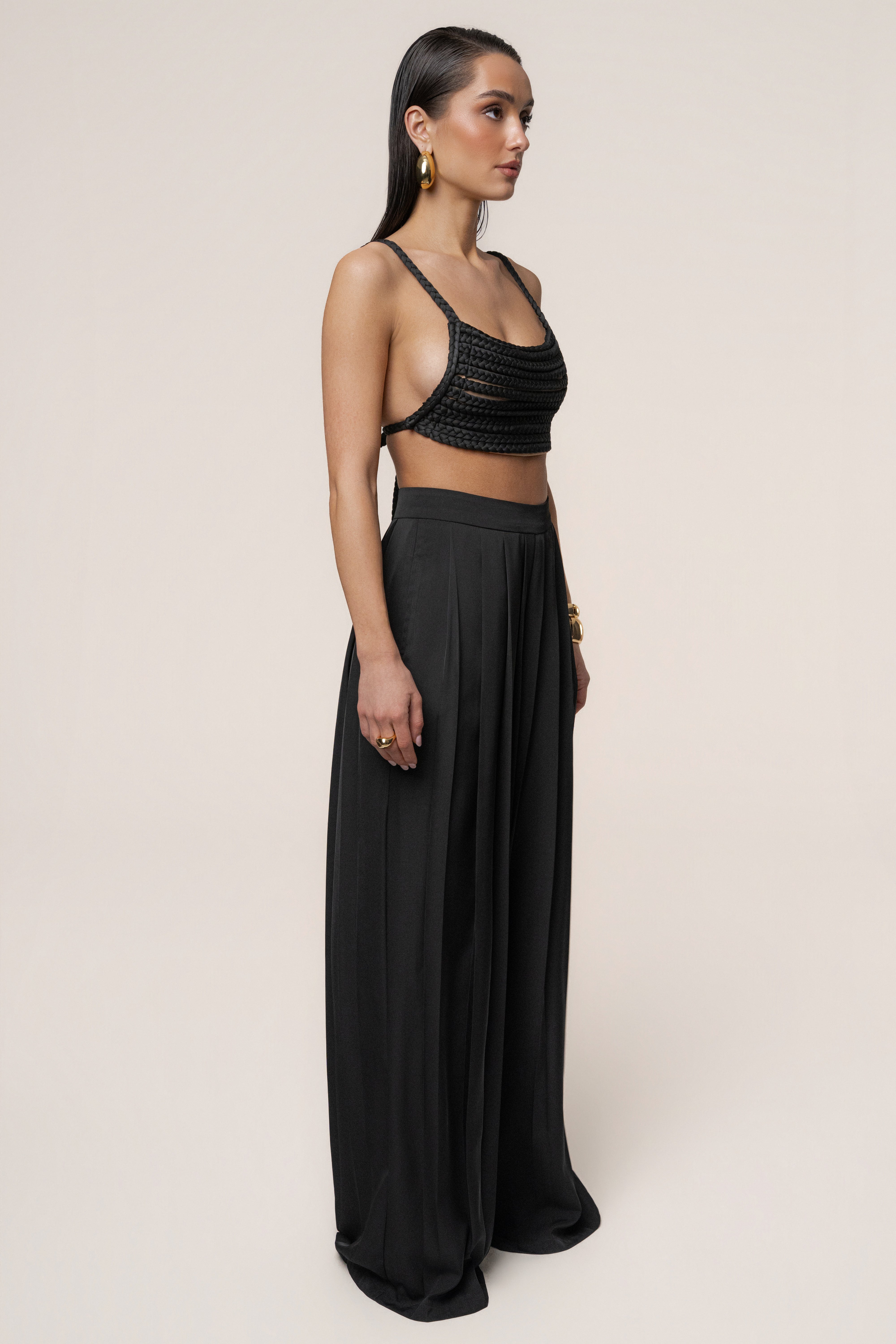 Black Sofie Braided Top - JLUXLABEL