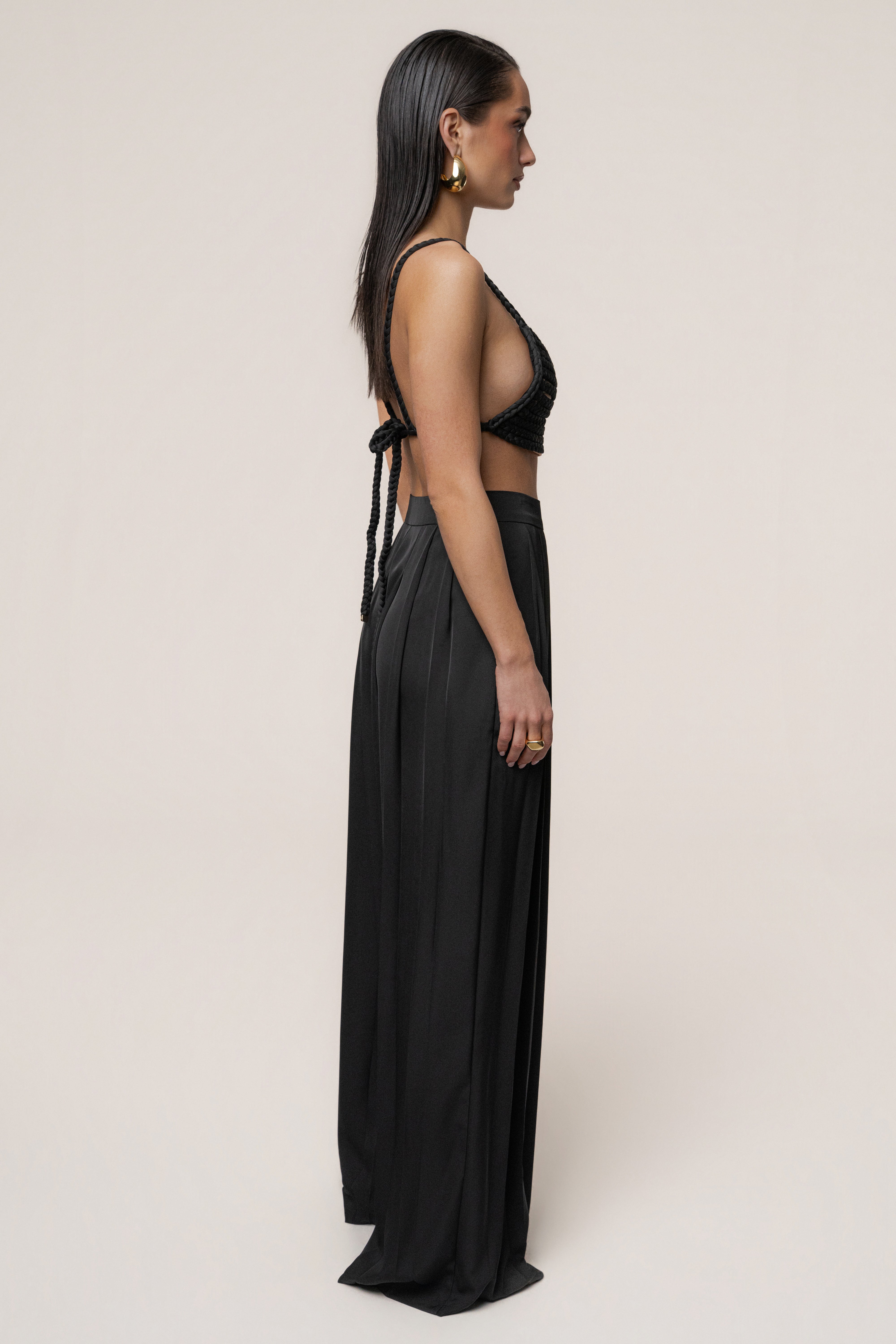 Black Sofie Braided Top - JLUXLABEL