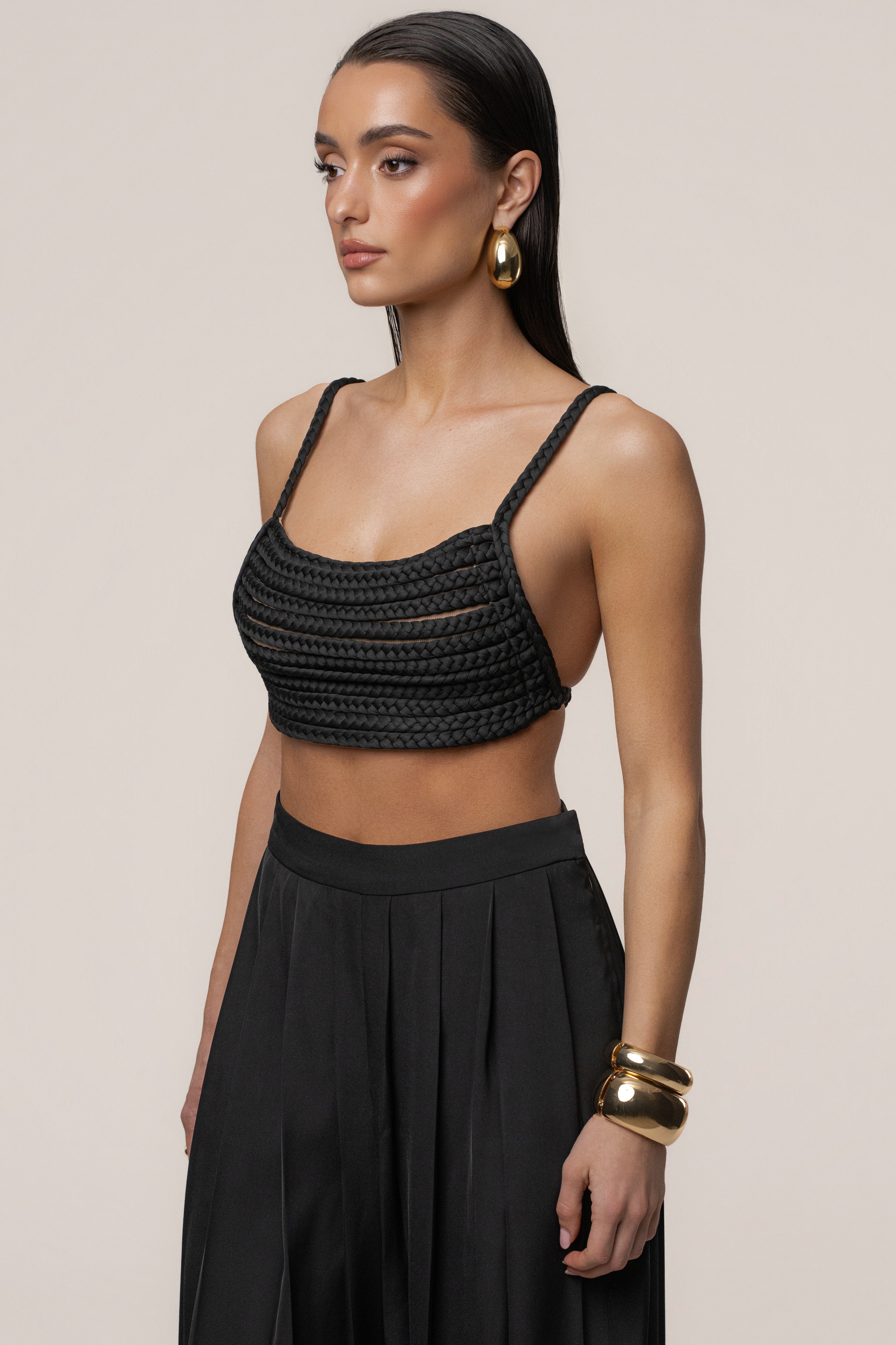 Black Sofie Braided Top - JLUXLABEL