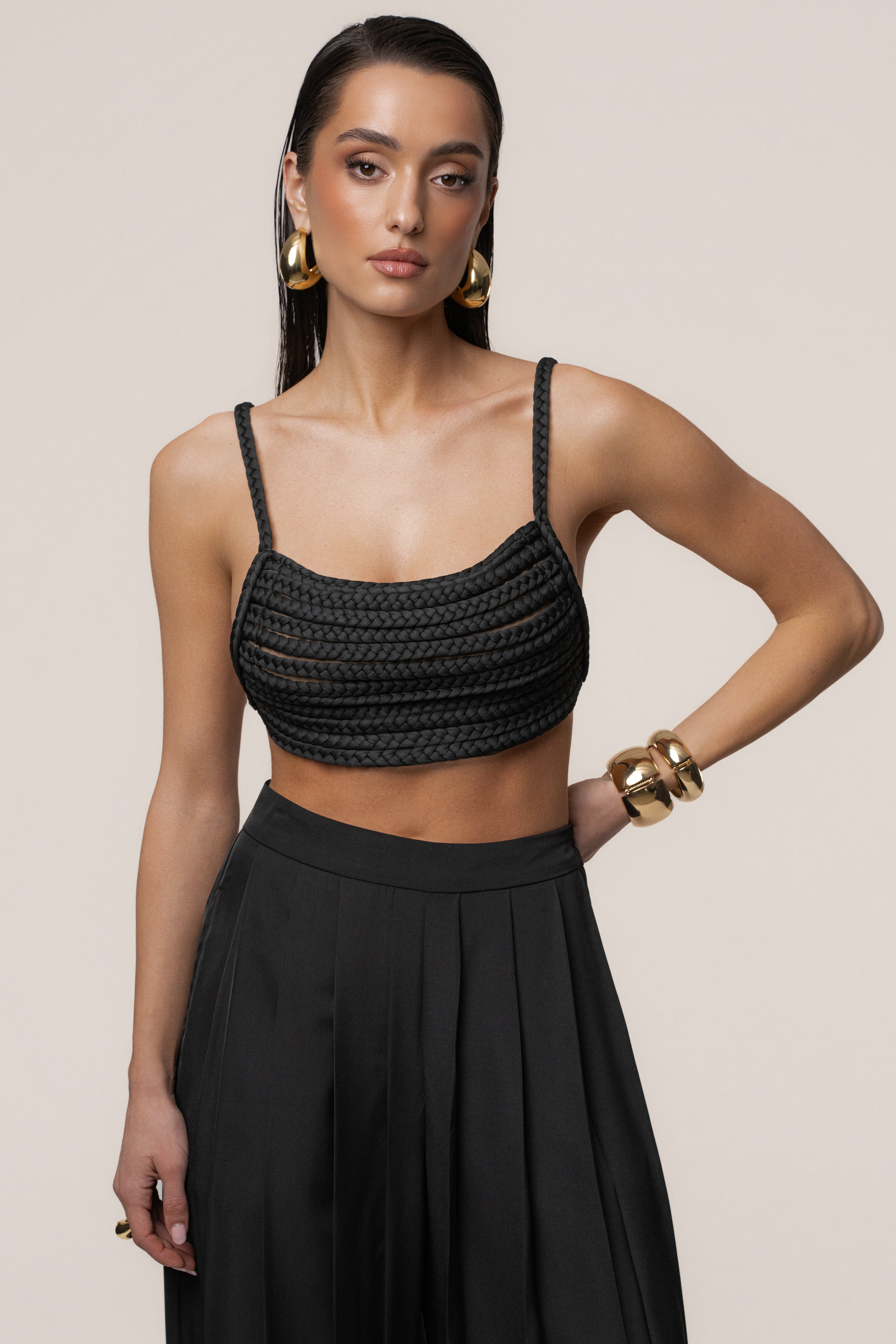 Black Sofie Braided Top - JLUXLABEL