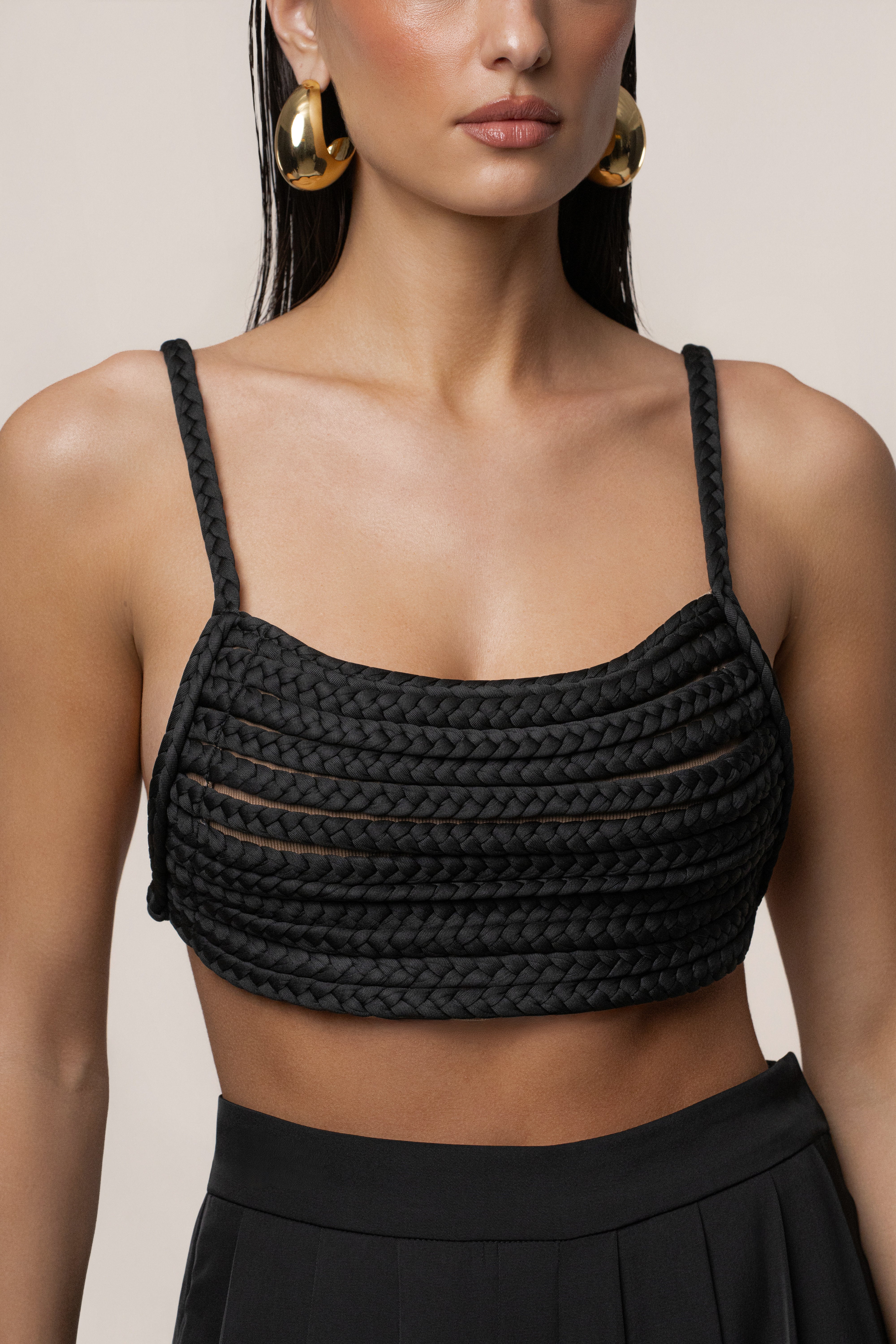 Black Sofie Braided Top - JLUXLABEL