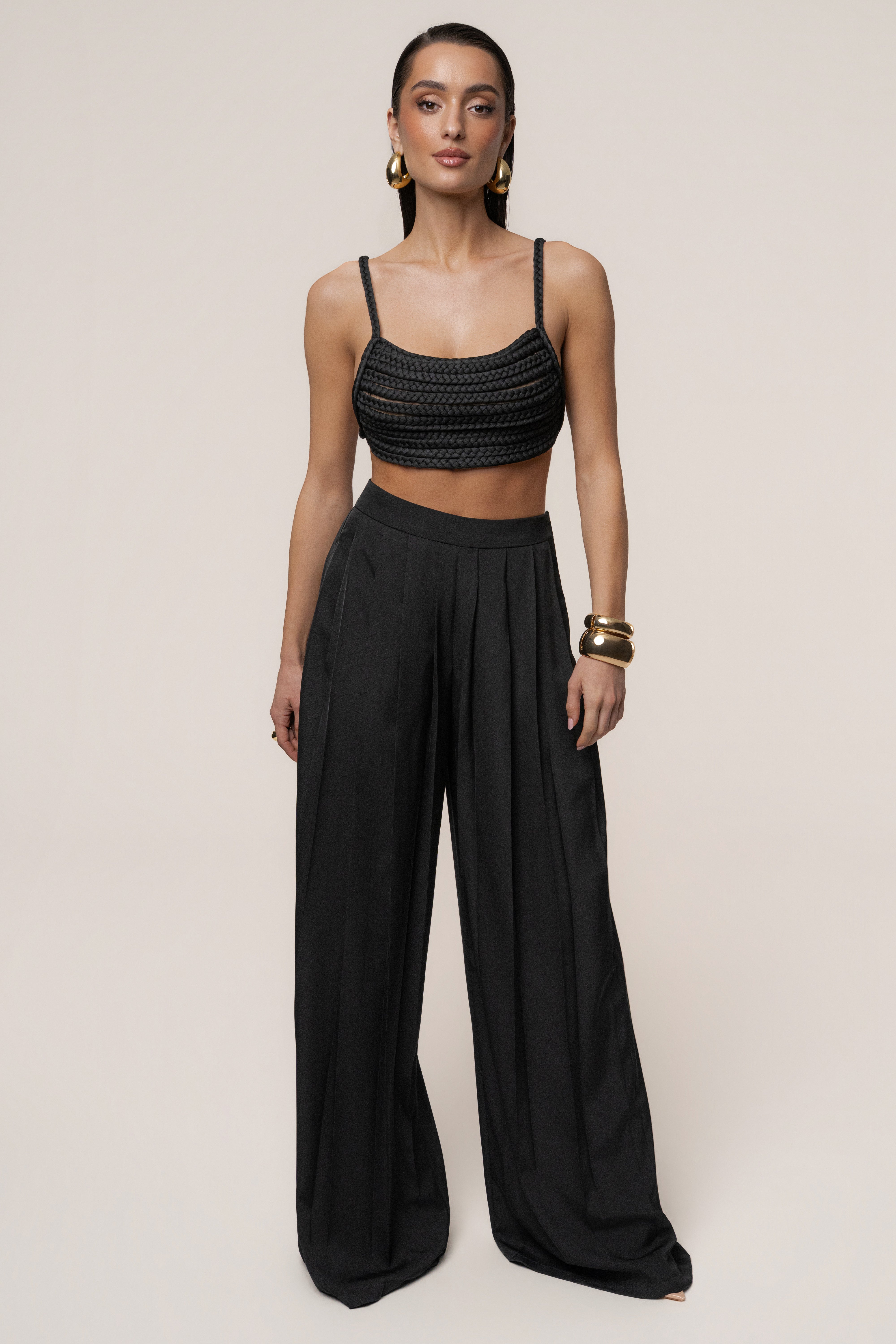 Black Sofie Braided Top - JLUXLABEL