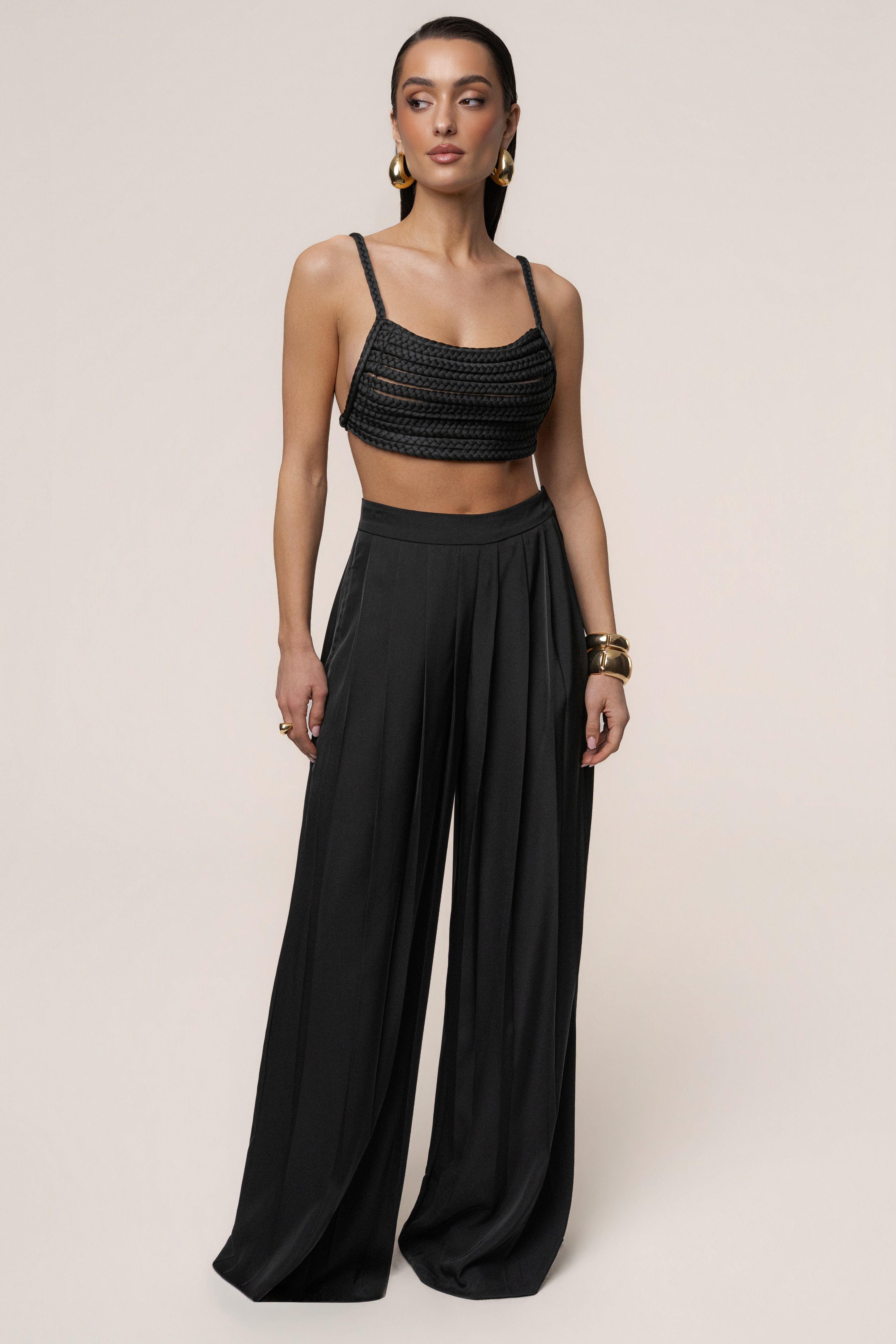 Black Sofie Braided Top - JLUXLABEL